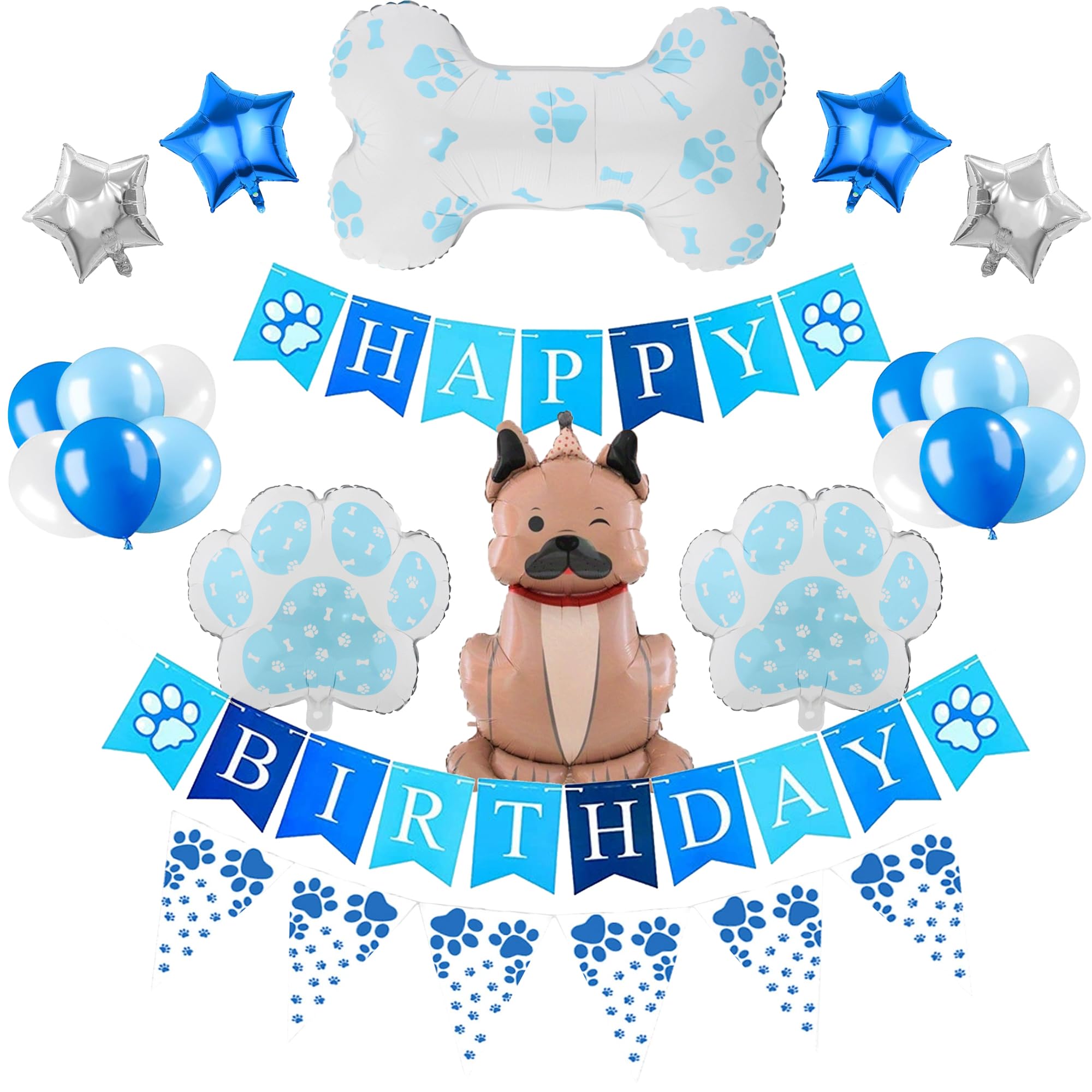Dog Birthday Party Supplies, Puppy Party Decorations Dog Party Set, Boy Girl Birthday Party Hat with Numbers for Large Medium Small Doggy Decorations Pet (Blue)