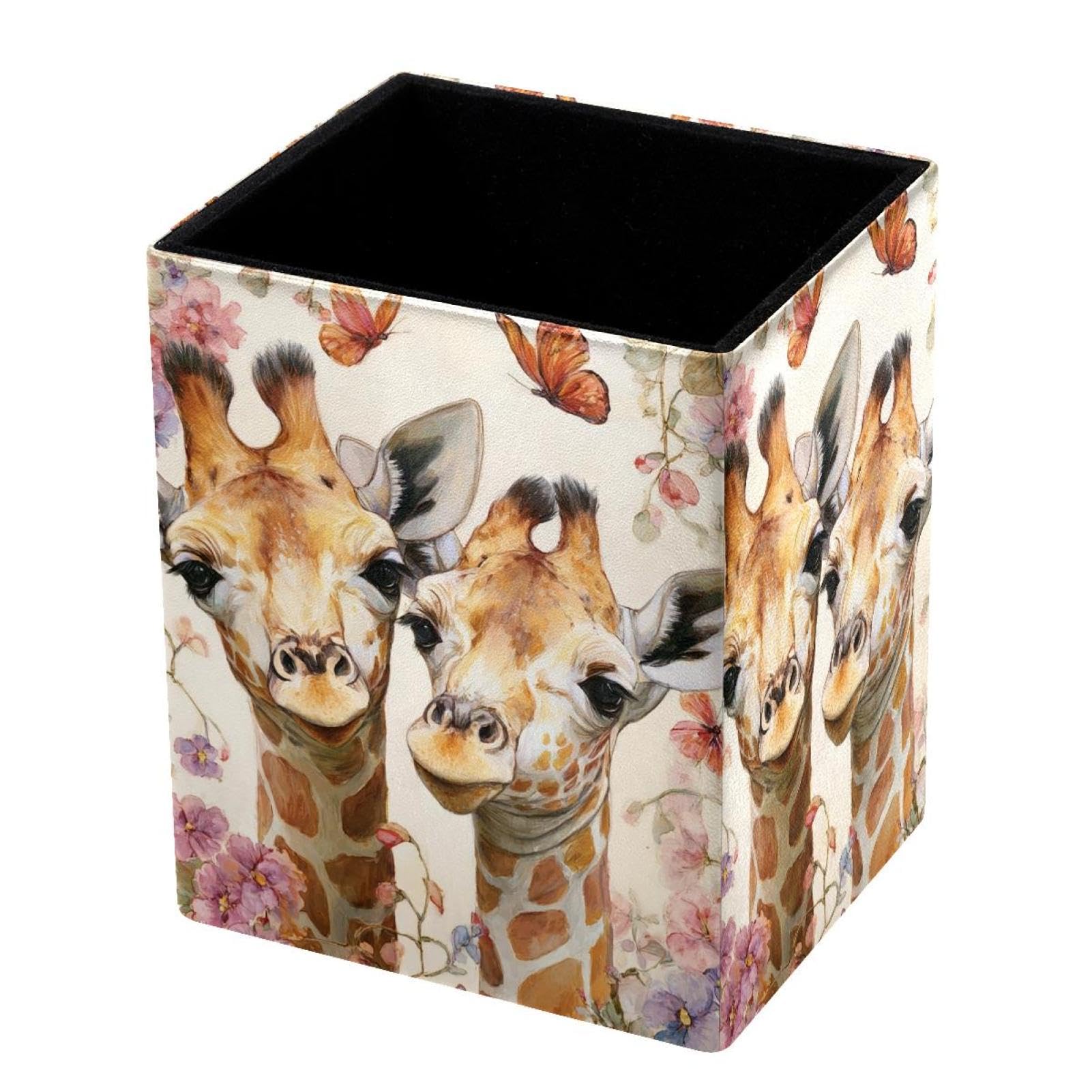 VAPOKF Pencil Holders for Desk, Giraffe Printed Pen Holders Pen Pot Makeup Brushes Storage Desktop Stationery Supplies Organiser for Home Office