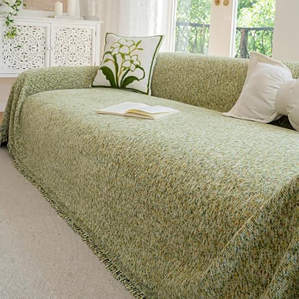 Funda de sofá chenilla protectora lavable estilo bohemio de 180x300 cm