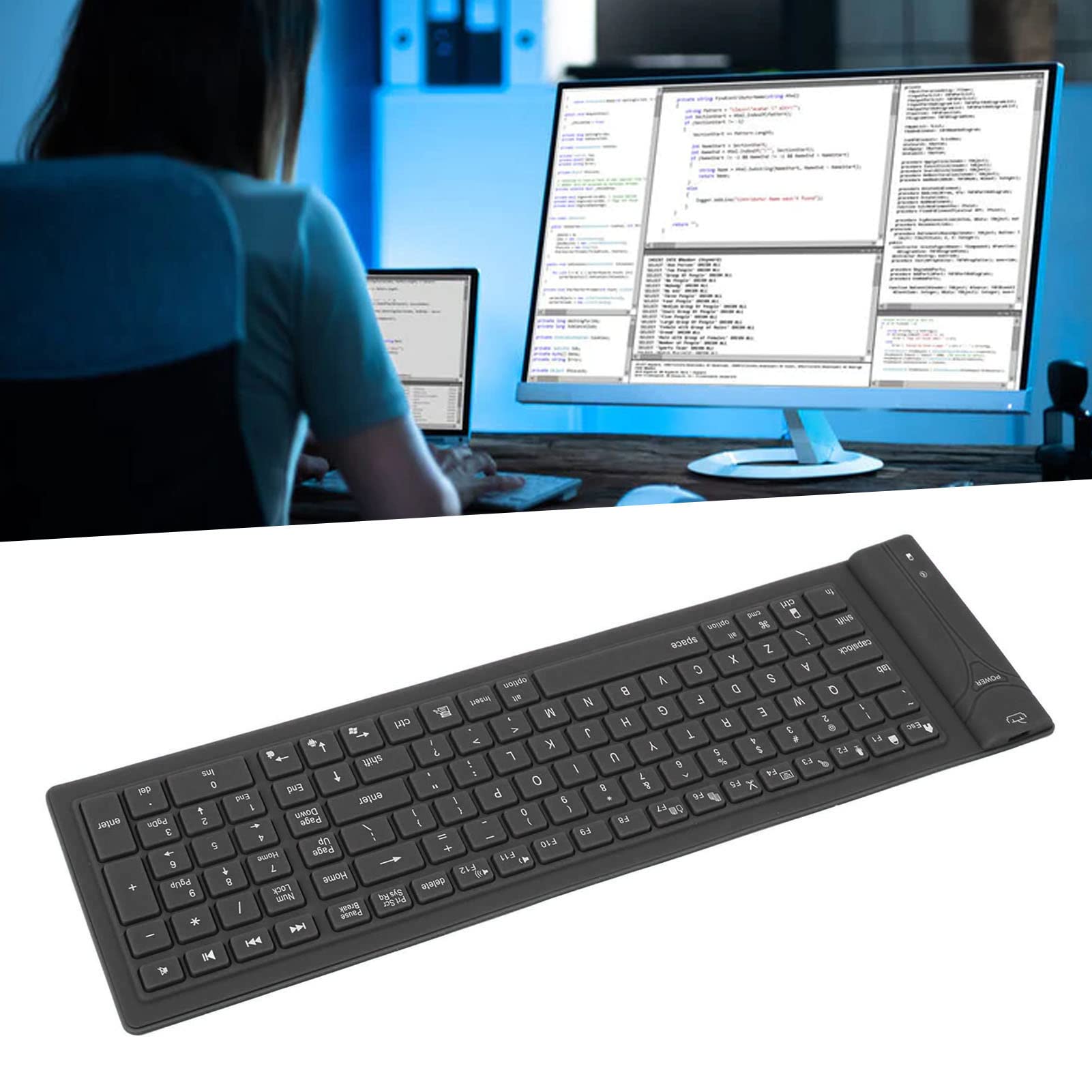 Tastiera silenziosa in silicone pieghevole tastiera in silicone senza fili 108 tasti portatile gomma morbida leggera impermeabile arrotolabile per computer portatile PC