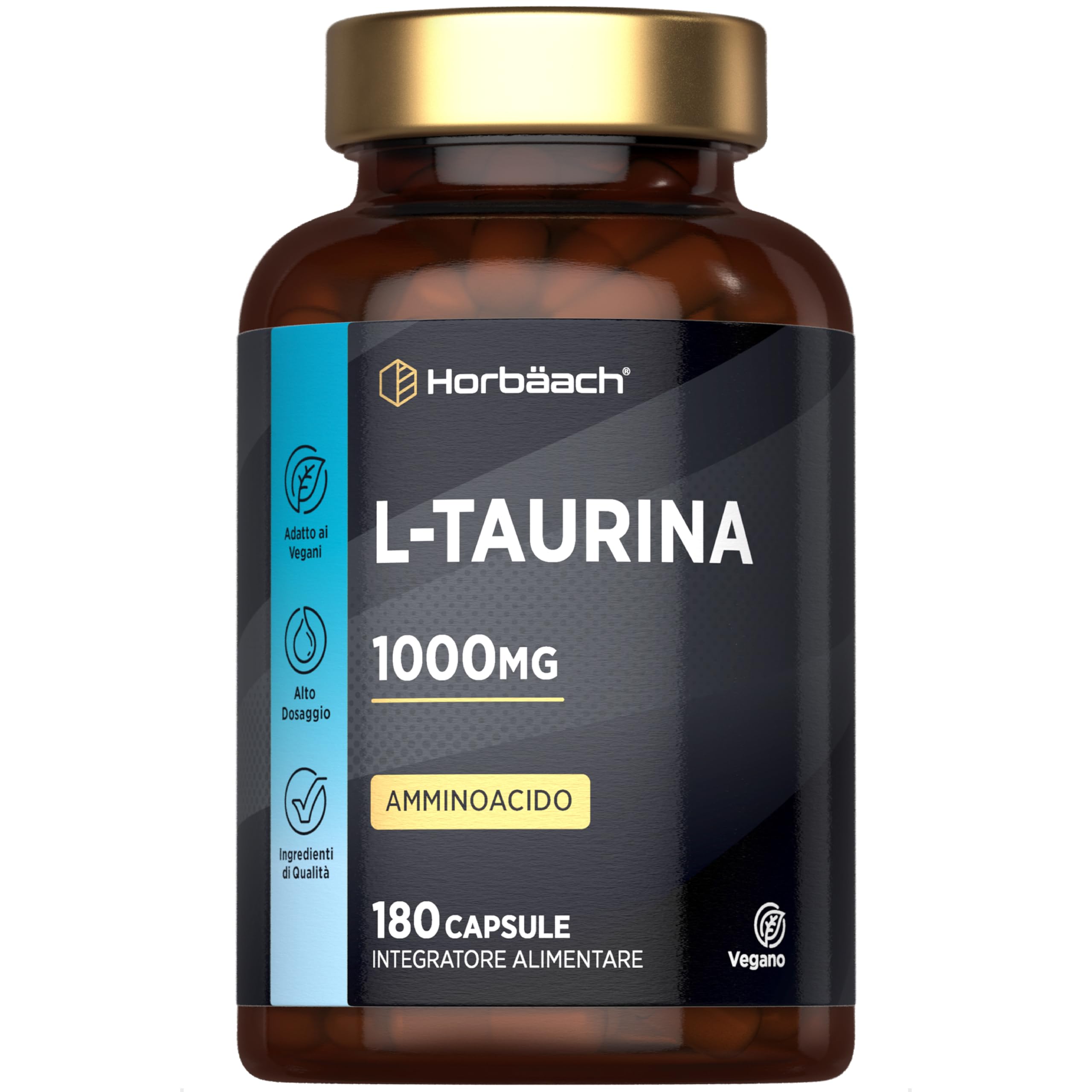 Taurina 1000 mg per Dose | 180 Capsule Vegane per 3 Mesi | Aminoacidi Essenziali Pre Workout Post Workout | L-Taurine Amino Acid | di Horbaach