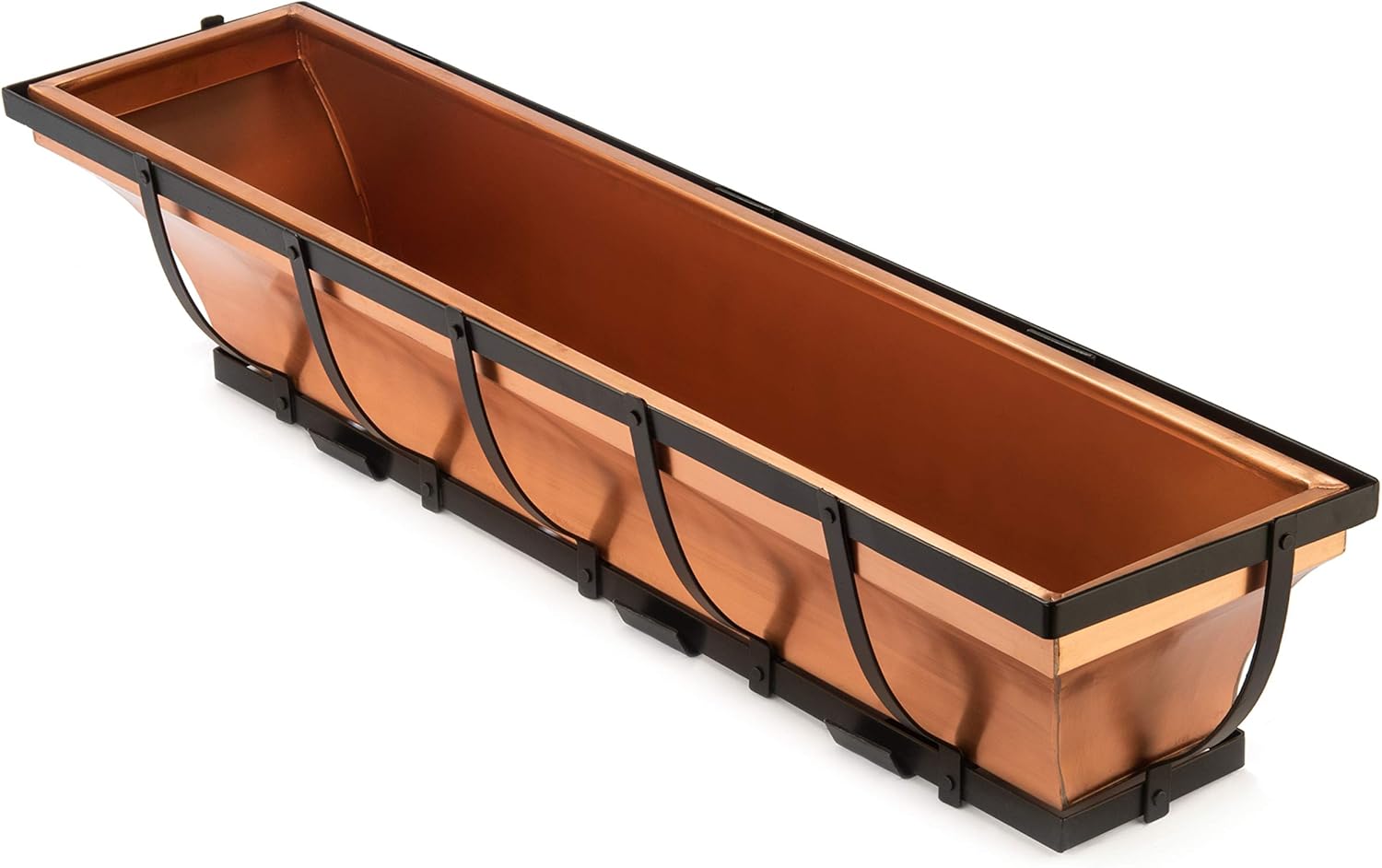 H Potter Window Planter Box Copper Outdoor Hanging Flower Plant Container for Windows Attach to House Deck Balcony Long Rectangular Shape 36 inches