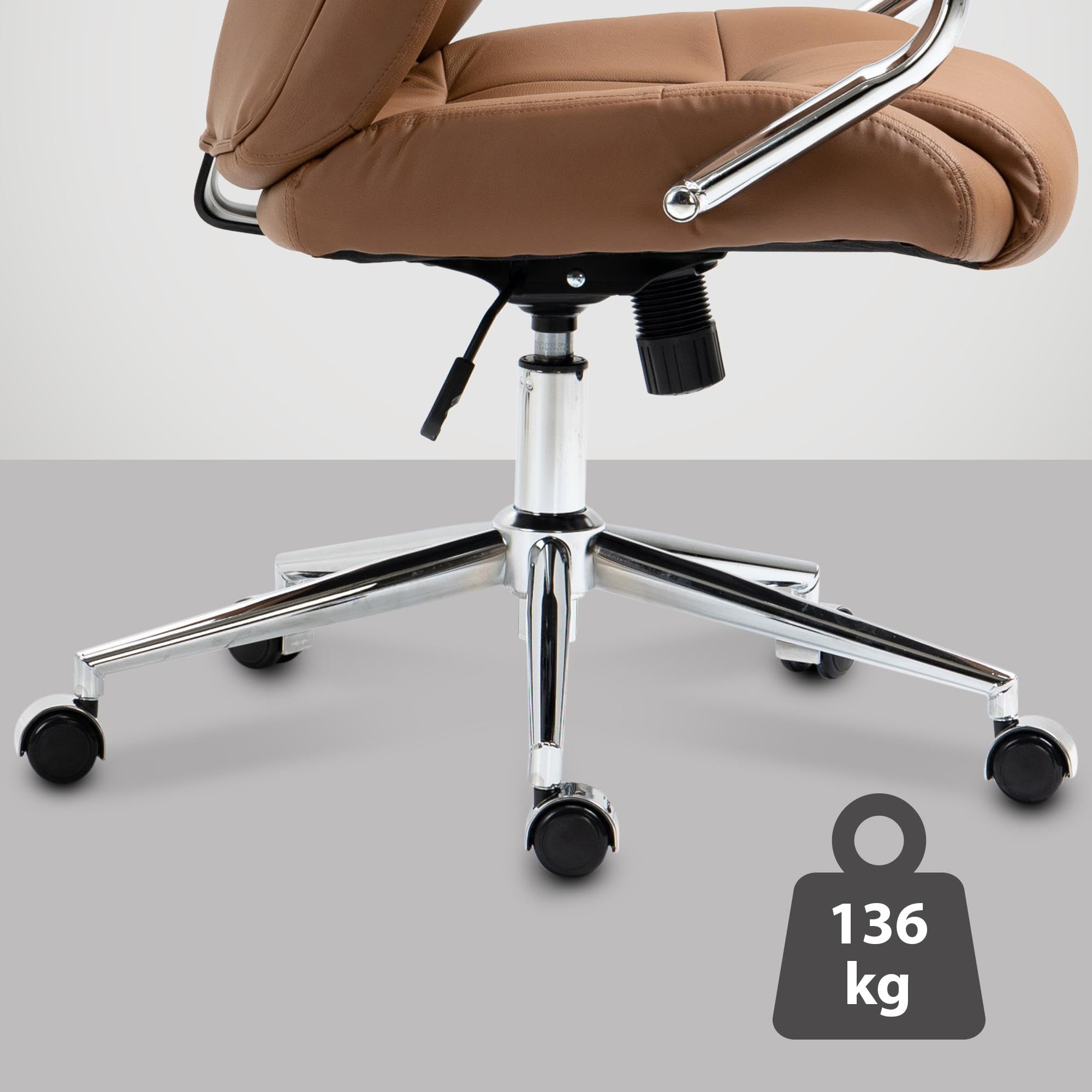 CLP Chaise de Bureau Salford I Chaise de Bureau avec revêtement en Cuir véritable I Chaise réglable en Hauteur et pivotante Couleur:Brun Clair