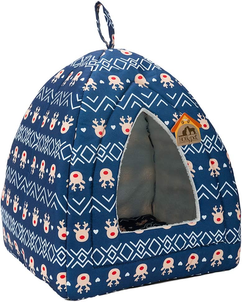 Hollypet Pet Bed, Self-Warming Cat Tent Cave for Kittens and Small Dogs Triangle Cat House Hut with Washable Cushion for Indoor Outdoor