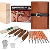 IMYMEE Deluxe Wood Carving Kit with Leather Case,Wood Carving Tools Set with Wood Carving Knife,Detail Knives,Basswood Blocks,Gloves,Strop Block,Polishing Compound for Whittling Kit Hobbies for Adults