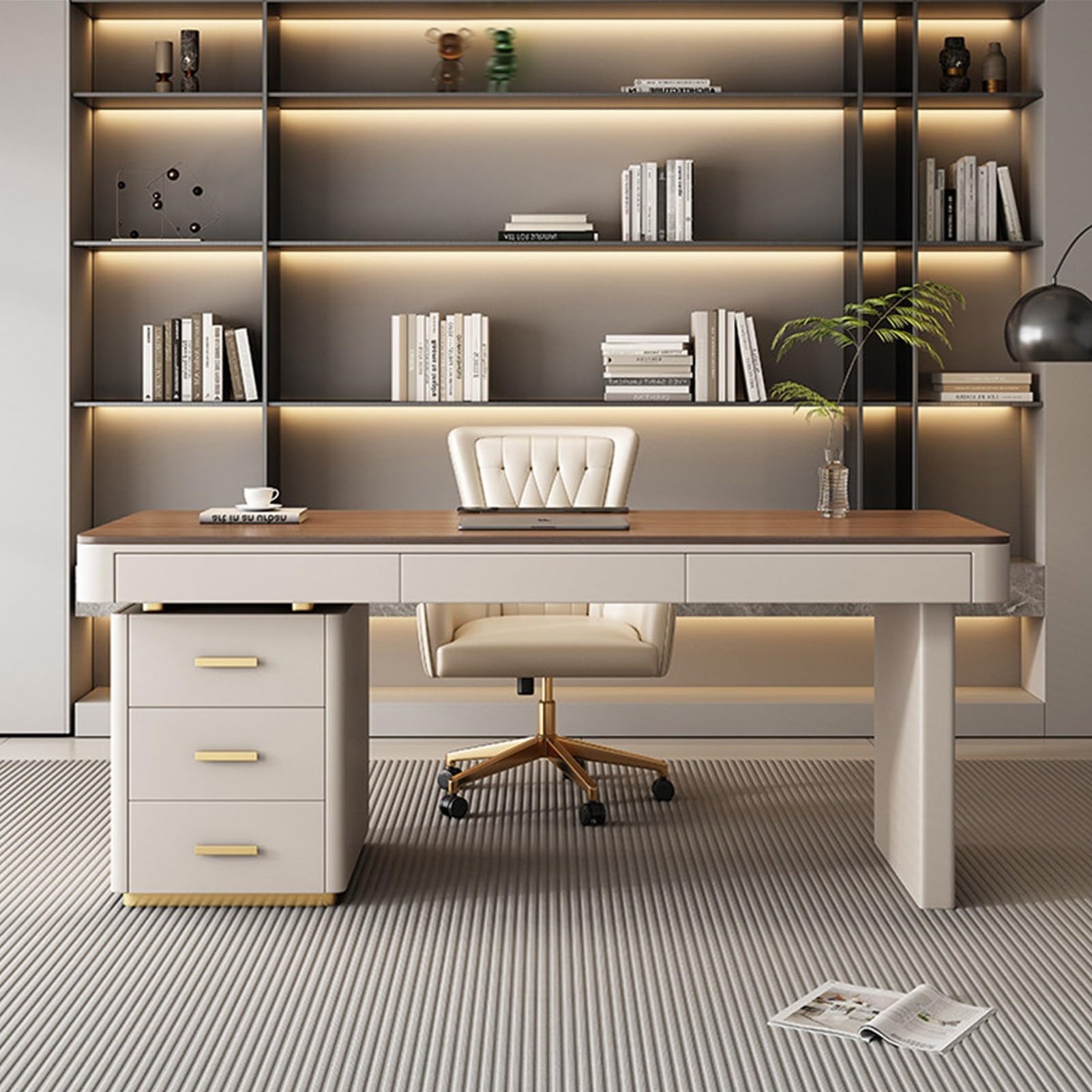 Escritorio Ejecutivo Moderno y Lujoso de Madera Maciza Estilo Crema