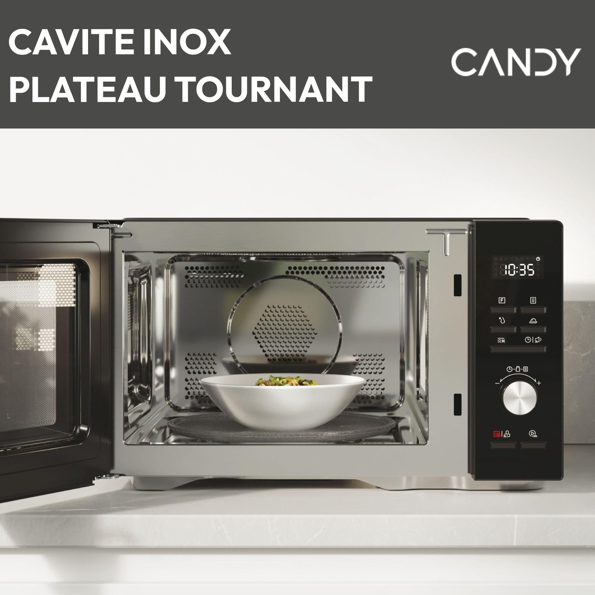 Candy CMCA29EDLB Four Micro-ondes Gril 1000W, Combiné à Chaleur Tournante, Grande Capacité 29L, Menus Pré-Programmés, Nettoyage Auto, Programmateur digital, Fonction décongélation, Noir Silver