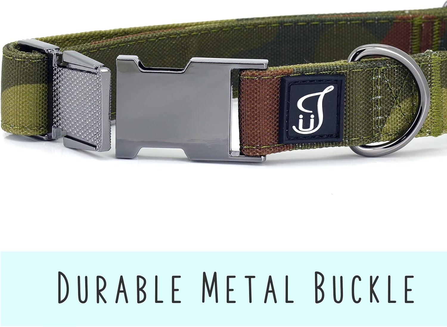 Ultra Joys Dog Collar with Bowtie - Soft Comfortable Cotton Fabric with Durable Metal Buckle in Camoflauge Design - Extra Large Size Collar with Removable Bow Tie