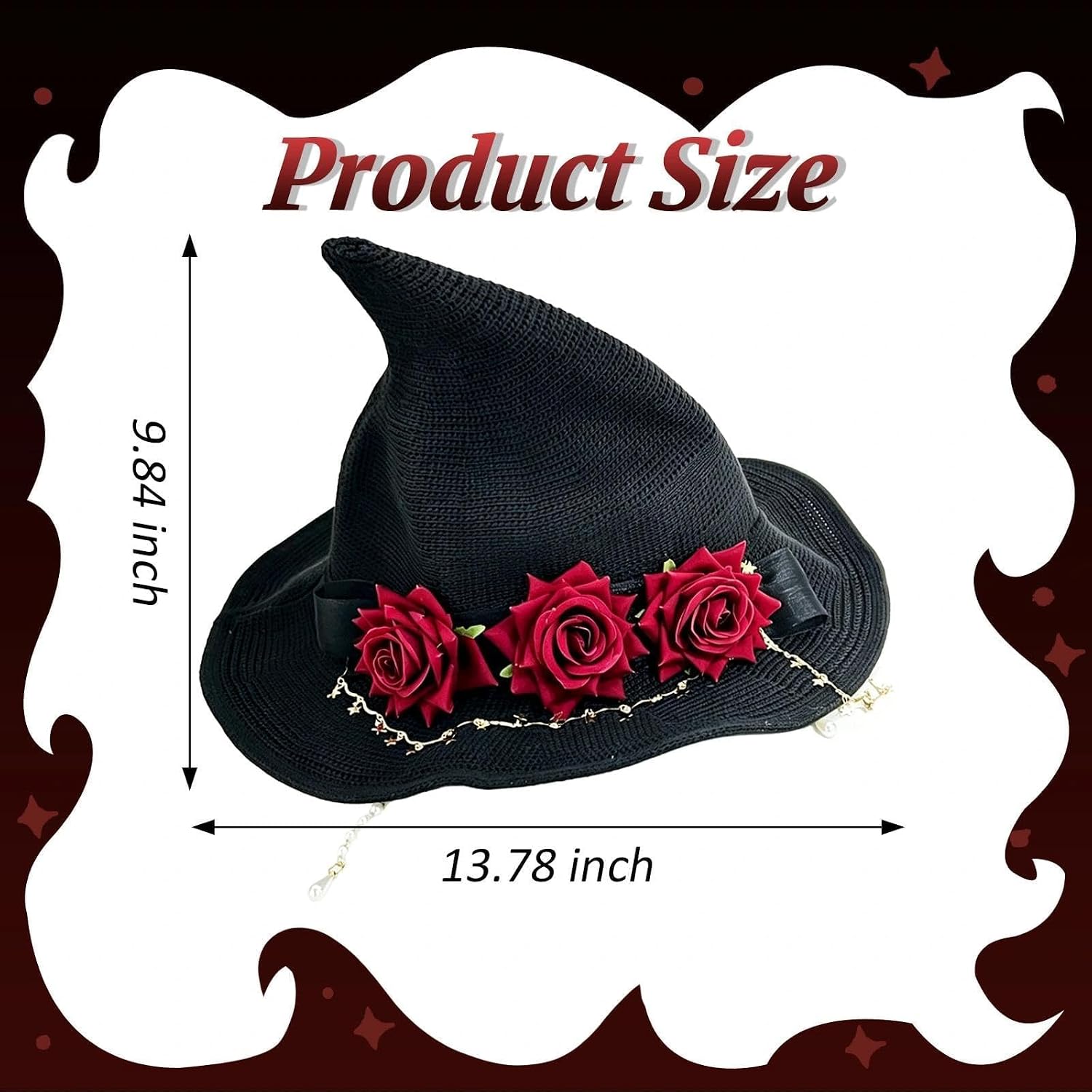 Halloween Witch Hat Headband with Rose Big Bow Decoration Large Brim Wicked Wizard Hat Cosplay Party Costume Props for Women Girls