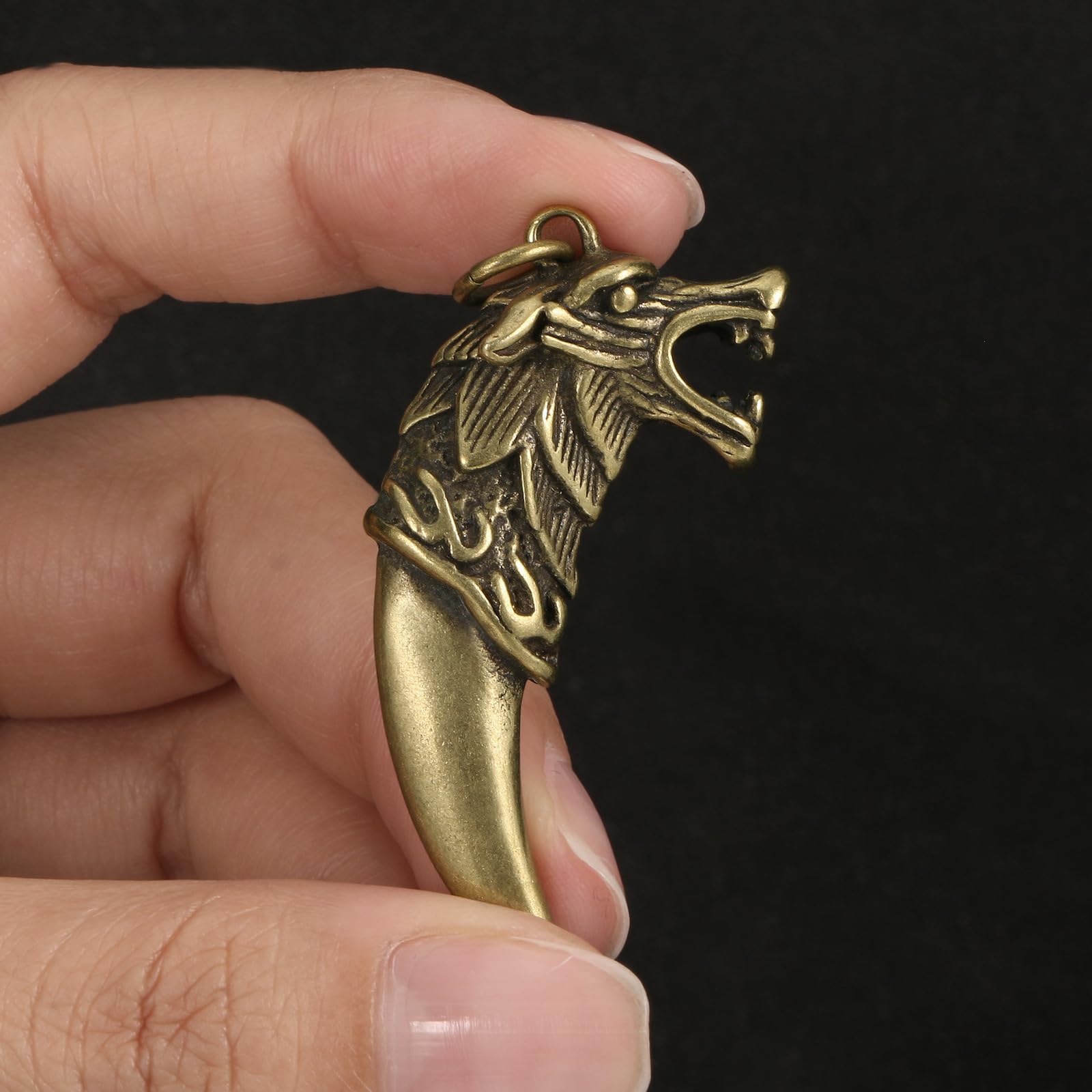 NBKLSWSUI Handmade Bronze Wolf Tooth Pendant Sculpture Figurine Sculture