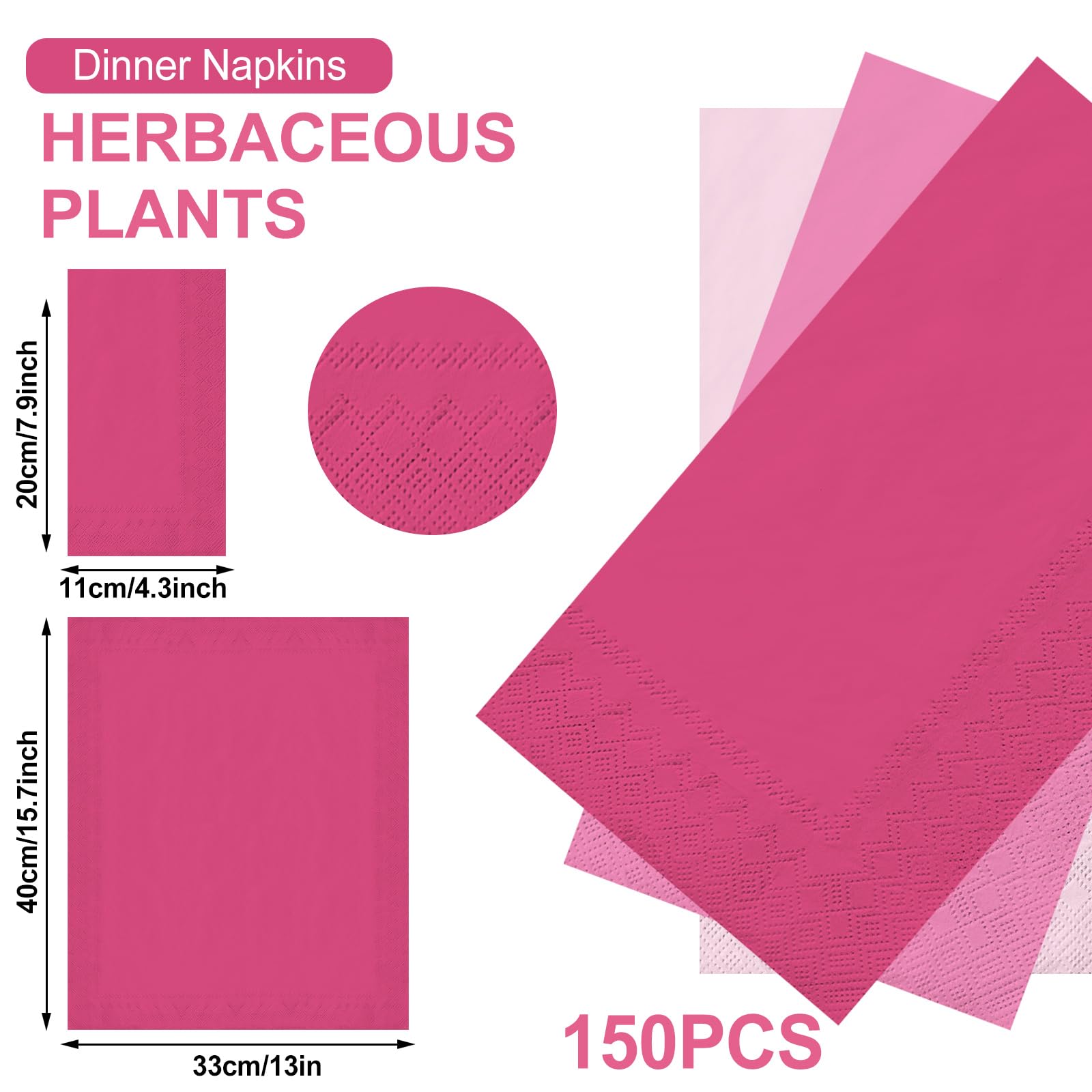Whaline Lot de 150 serviettes en papier jetables pour invités - 10 x 20 cm - 3 couleurs - Thème rose - Serviettes de table pour fête, fête, réunion, décoration de table