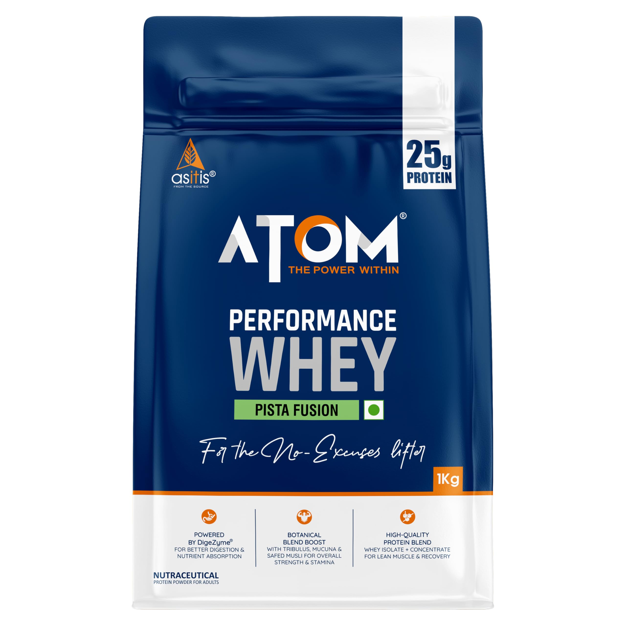 AS-IT-IS ATOM Performance Whey 1Kg | With Safed Musli & Mucuna Pruriens | Pista Fusion Flavor
