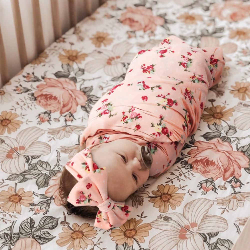 Baby Lounger BQUBO Newborn Floral Receiving Blankets Baby Girl, image size:1000x1000