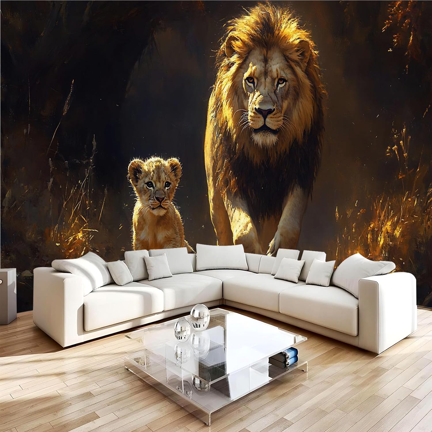 Papier peint lion 3D panoramique en intissé haut de gamme pour chambre 200x140