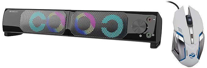 ZEBRONICS Zeb Wonderbar 10 USB Powered 2.0 Computer Speaker with RGB Lights & Zeb-Transformer-M Optical USB Gaming Mouse with LED Effect(White) at Rs. 998