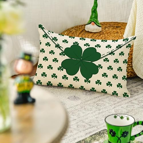Miniatura 3 de AVOIN colorlife Funda de almohada verde con diseño de trébol sobre del día de San Patricio, 12 x 20 pulgadas, decoración para sofá