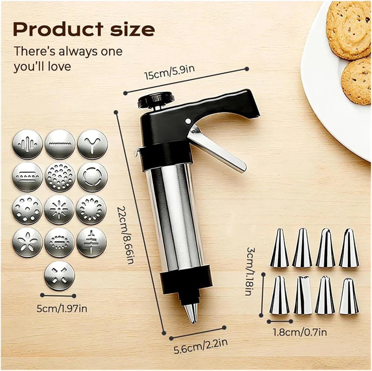 Cookie Press Stainless Steel Cookie Press Gun Kit With 13 Cookie Discs+8 Icing Nozzles For Making And Decorating Cookies