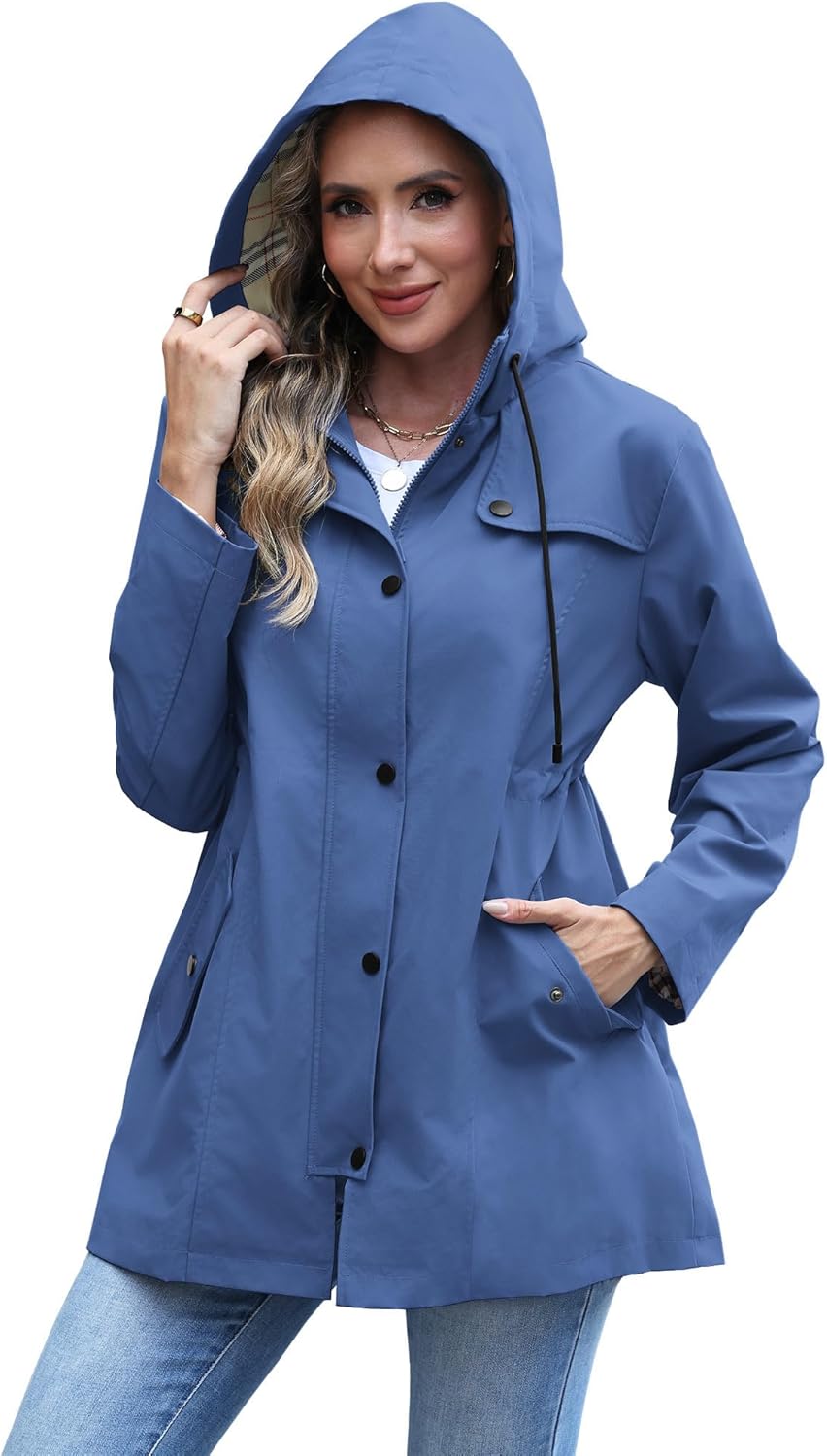 RUMIA Raincoat Women Waterproof Long Hooded Trench Coats Lined Windbreaker Jackets for Women 2026 S-2XL