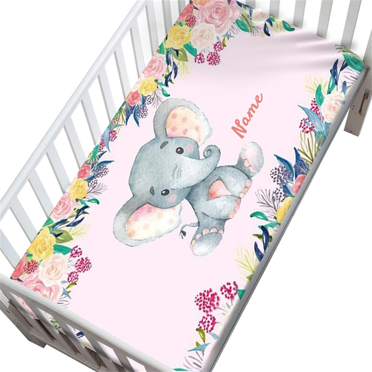 Personalized Cartoon Elephant Baby Crib Sheets Customized