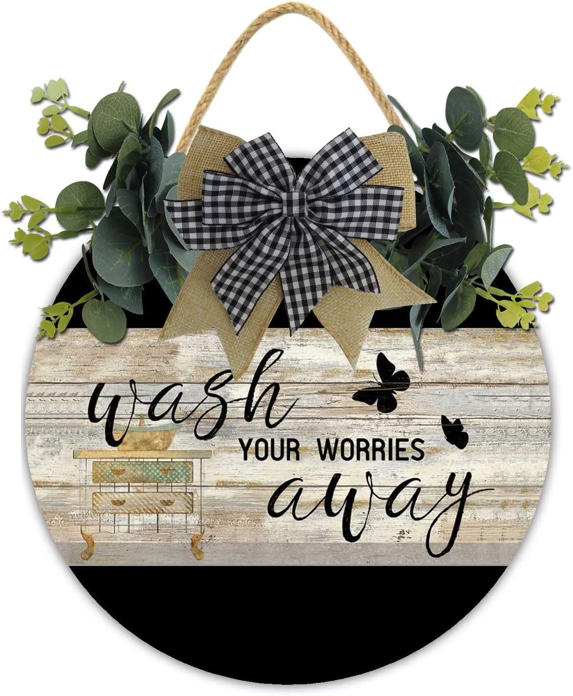 Wash Your Worries Away Rustic Round Wooden Wreath,Farmhouse Front Door Porch Decor,New Home Housewarming Gifthanging Wall Art,Decorative Wood Sign Or Office Bathroom Decor 12 Inch