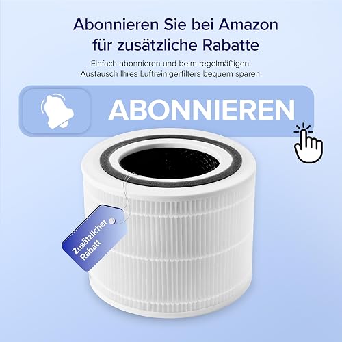 LEVOIT Filtro aria di ricambio per purificatore d'aria Core 300S Core 300 Filtro HEPA, filtro a carbone attivo ad alta efficienza e prefiltro, contro 99,97% allergeni, polvere, polline, fumo, colore - 3