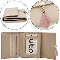 Vista 63 de UTO - Cartera pequeña RFID de piel sintética con dije de hoja, cierre de cremallera y tarjetero.
