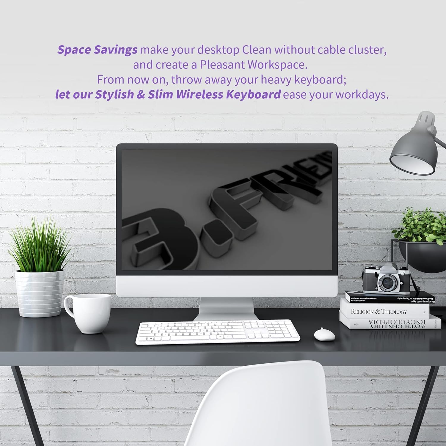 Slim Wireless Keyboard for Mac and Windows, Ultra Quiet Low-Profile Flat Key Board with Full-Size Keys, 2.4GHz Wire Less for PC, Mac, Windows 11/10/8/7 (Black-1) (White)