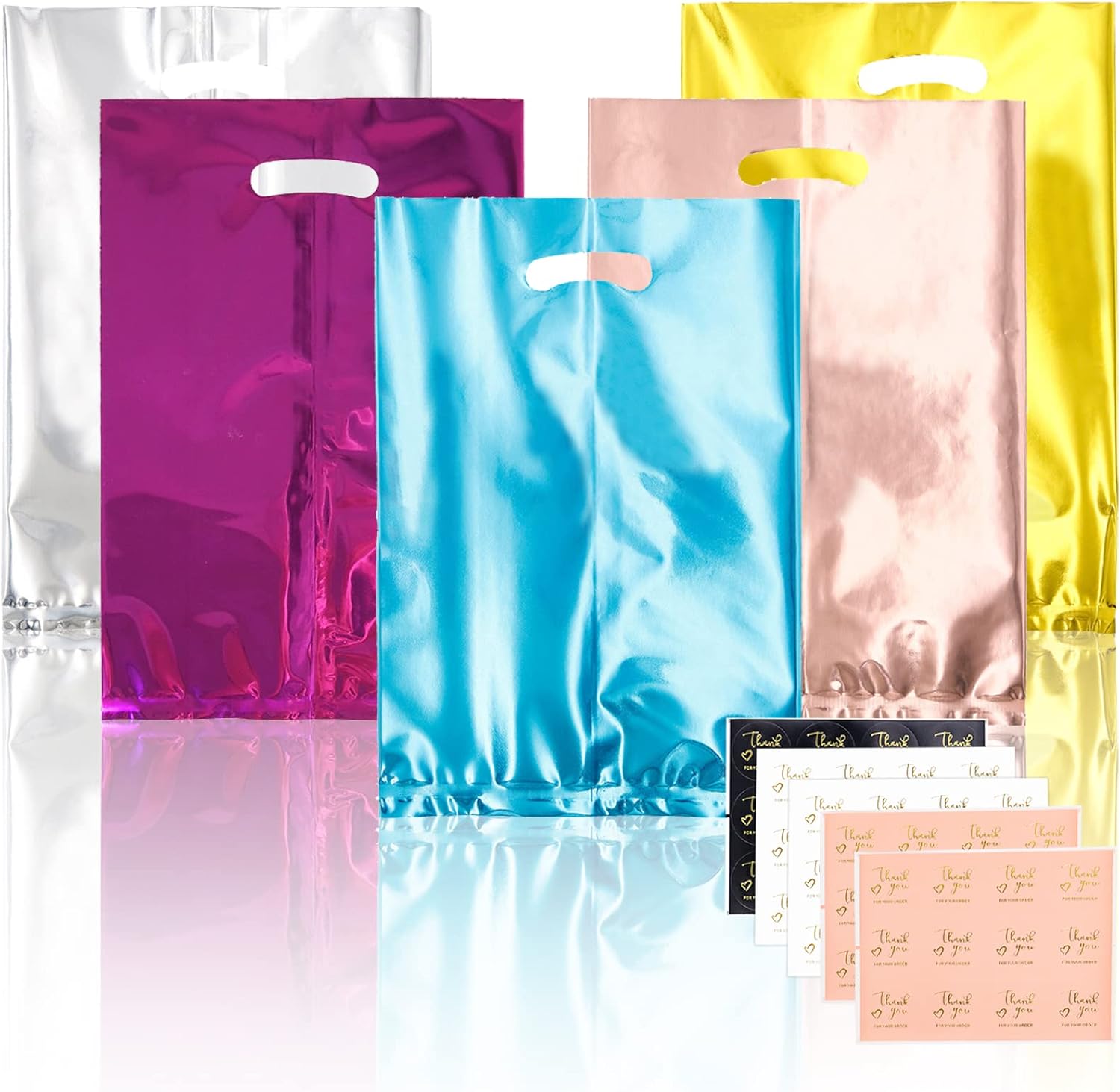 50PCS Plastic Party Bags, 5 Colors Party Favour Bags Treat Bags for Kid