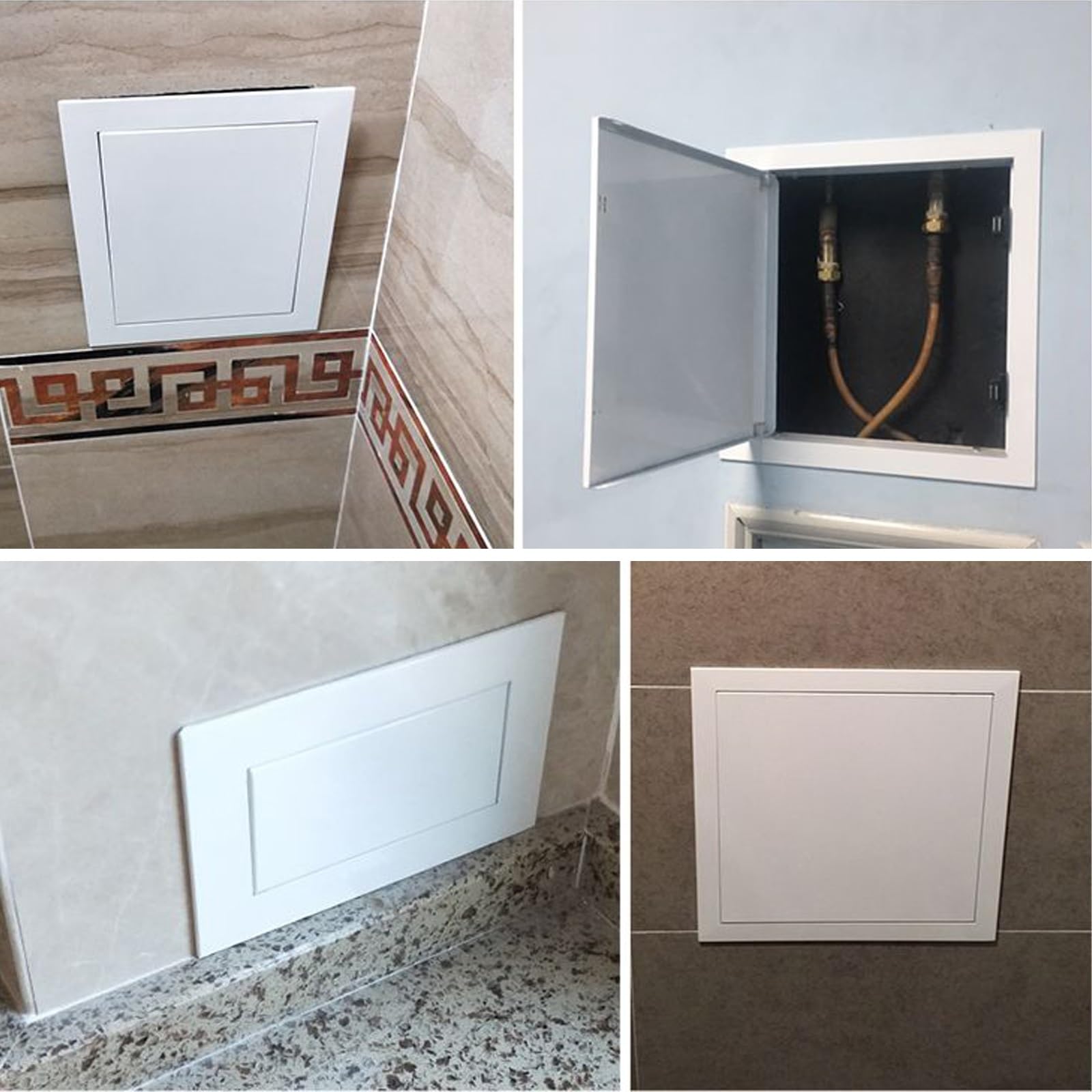 Metalowy panel drzwiowy, wbudowana osłona drzwi wejściowych na ścianę/sufit, magnetyczny mechanizm otwierania, łatwo ukrywa brzydkie otwory (szary, 30 x 30 cm)