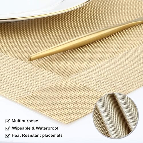 Miniatura 10 de DACHUI Juego de 6 manteles individuales, elegantes tapetes tejidos para mesa de comedor, manteles de PVC lavables y duraderos (gris plateado)