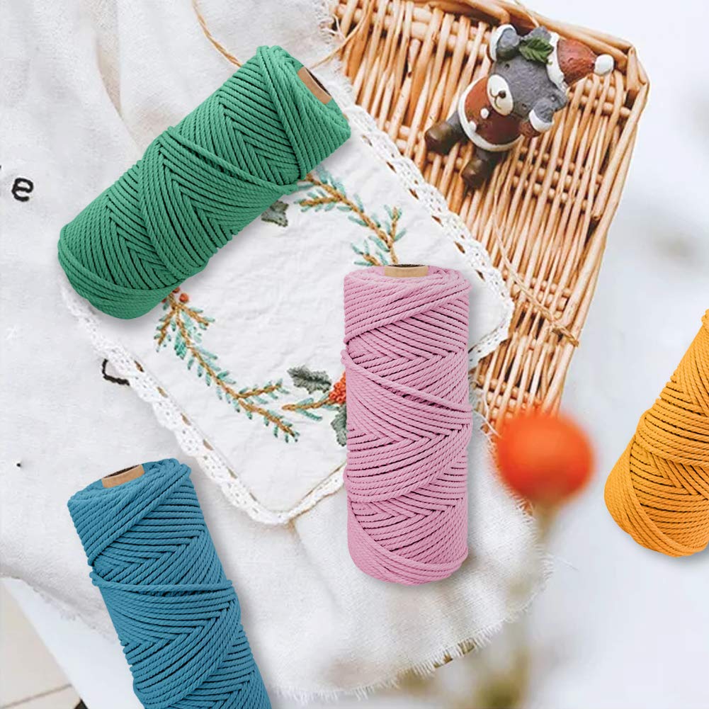 JeogYong 4pcs Hilo Macrame 2mm x 100m Macrame Cuerda Cordel Algodon Natural Cordones para Colgante de Pared, DIY Artesanía, Colgador de Plantas, Aros para Atrapasueños, Tapices, Colgar Foto (C)