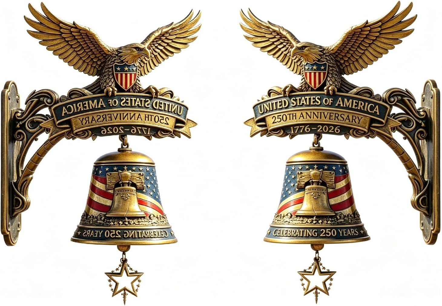 USA 250th Anniversary Eagle Wall-Mounted Doorbell, Patriotic American Flag Resin Wall Decor, 1776-2026 Independence Commemorative Bell for Home Garden Porch (2PCS)