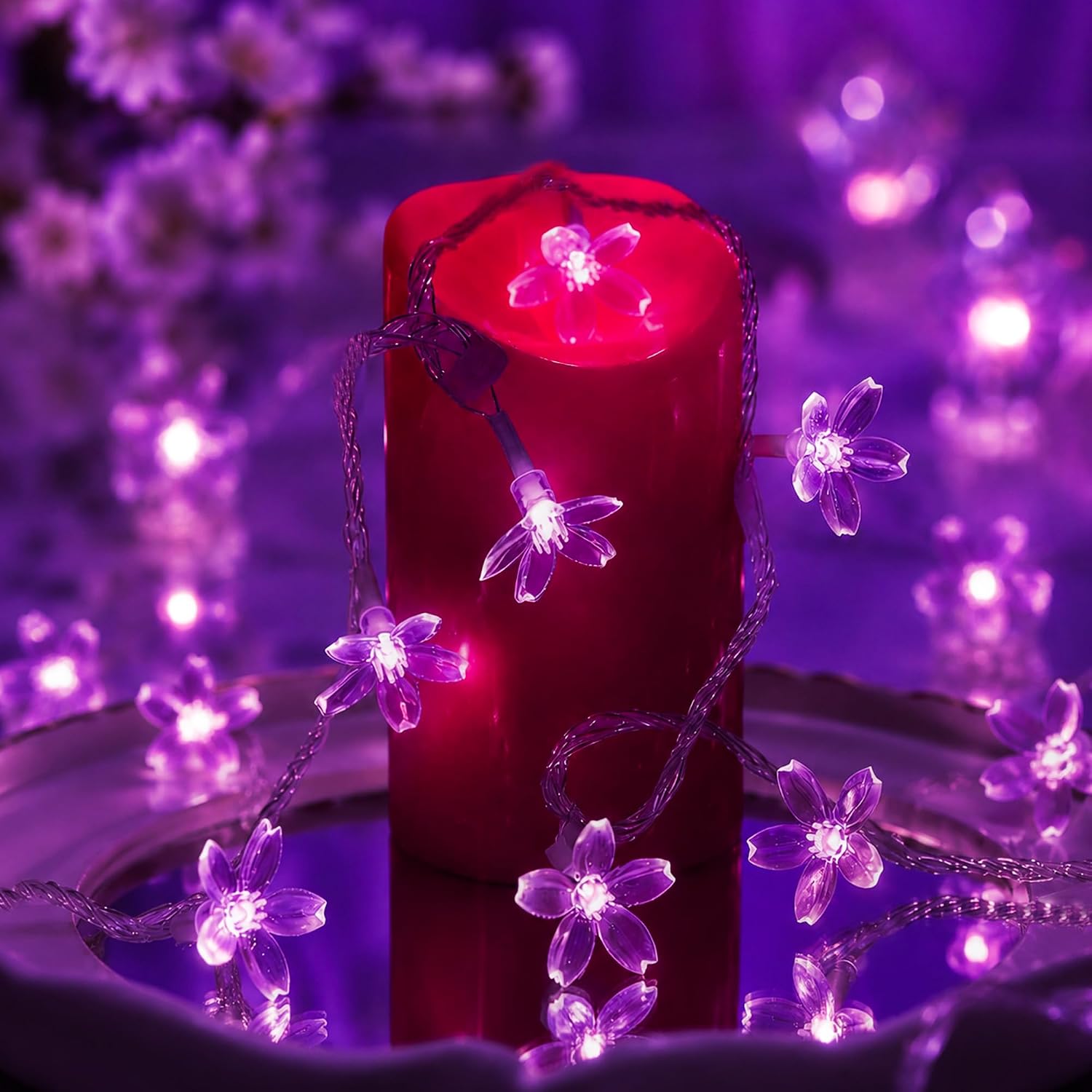 USB & Battery Powered Pink Cherry Blossom Flower String Lights Party Decor thumbnail