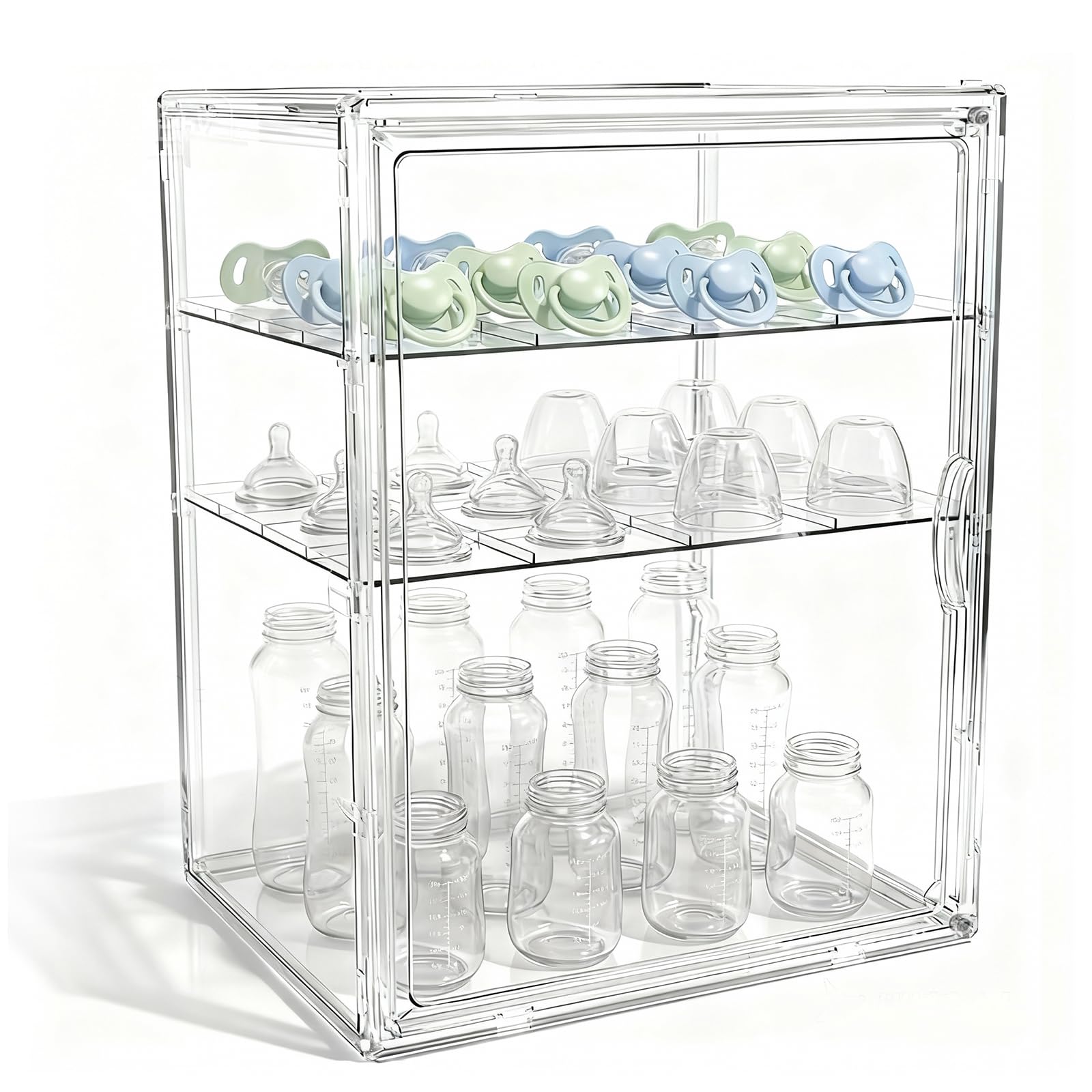 Acryl-Babyflaschen-Organizer mit Magnetverschluss, Aufbewahrung für Sauger und Pumparteile, geeignet für Küche, Bad & Haushalt