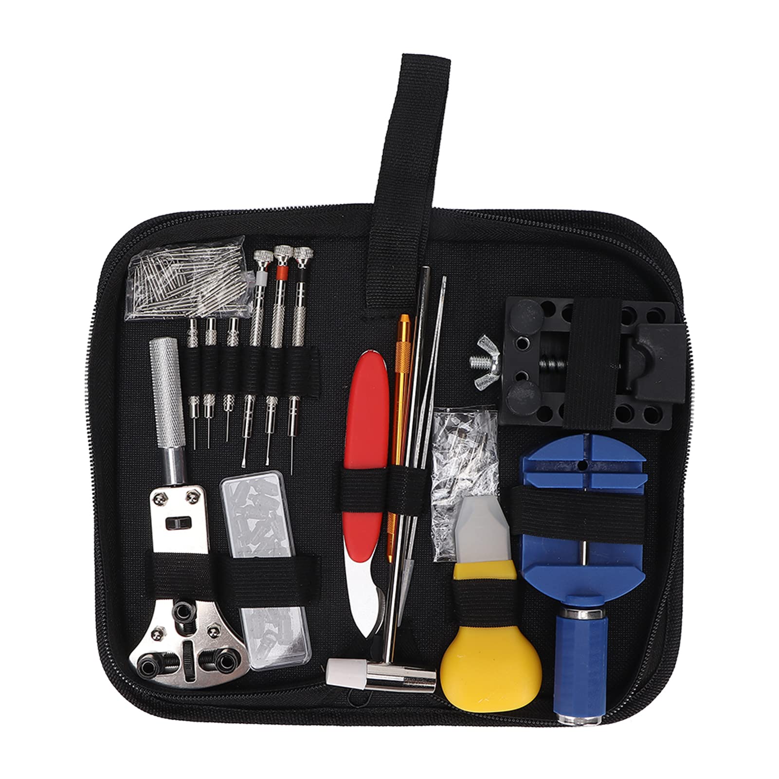 144-teiliges Uhrenreparaturset, Uhrenarmbandentferner, Federstegwerkzeug, Verstellbarer Gehäuseöffner, Uhrenreparaturwerkzeugsatz mit Stoffaufbewahrungstasche