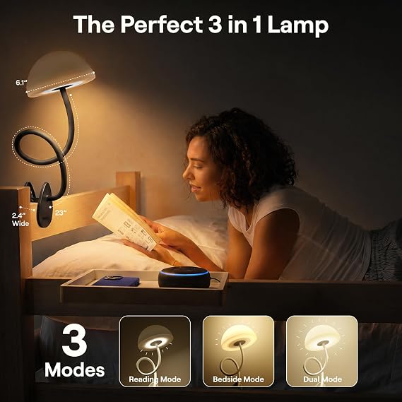 Shroommate Dorm Room Essential Clip On Bed Light for Dorm Room - Black