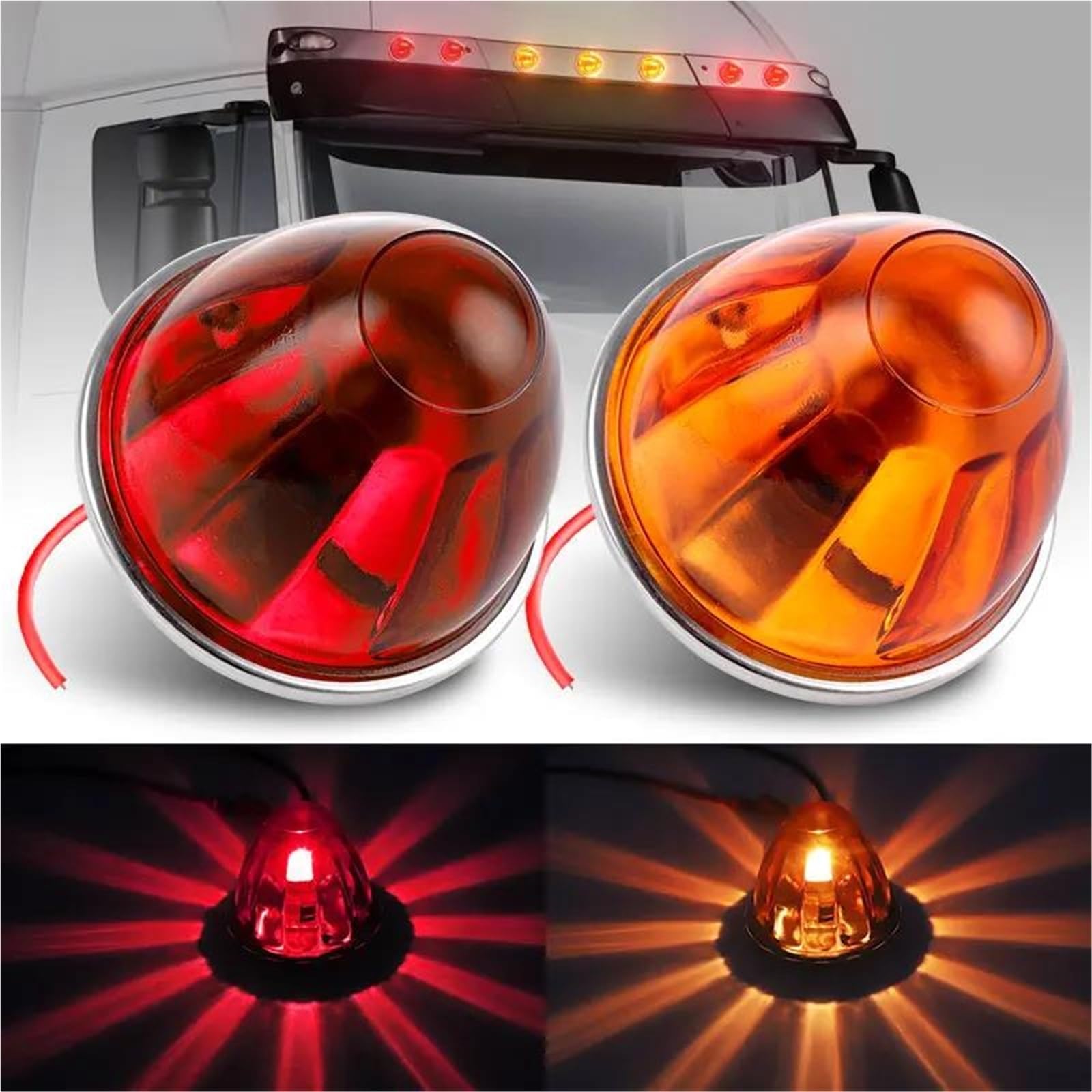 Luz Intermitente Luces LED De Posición Lateral, Luz Trasera Cristal, Señal Giro Para Camión, Remolque, Tractor, Autobús(2pcs Red)