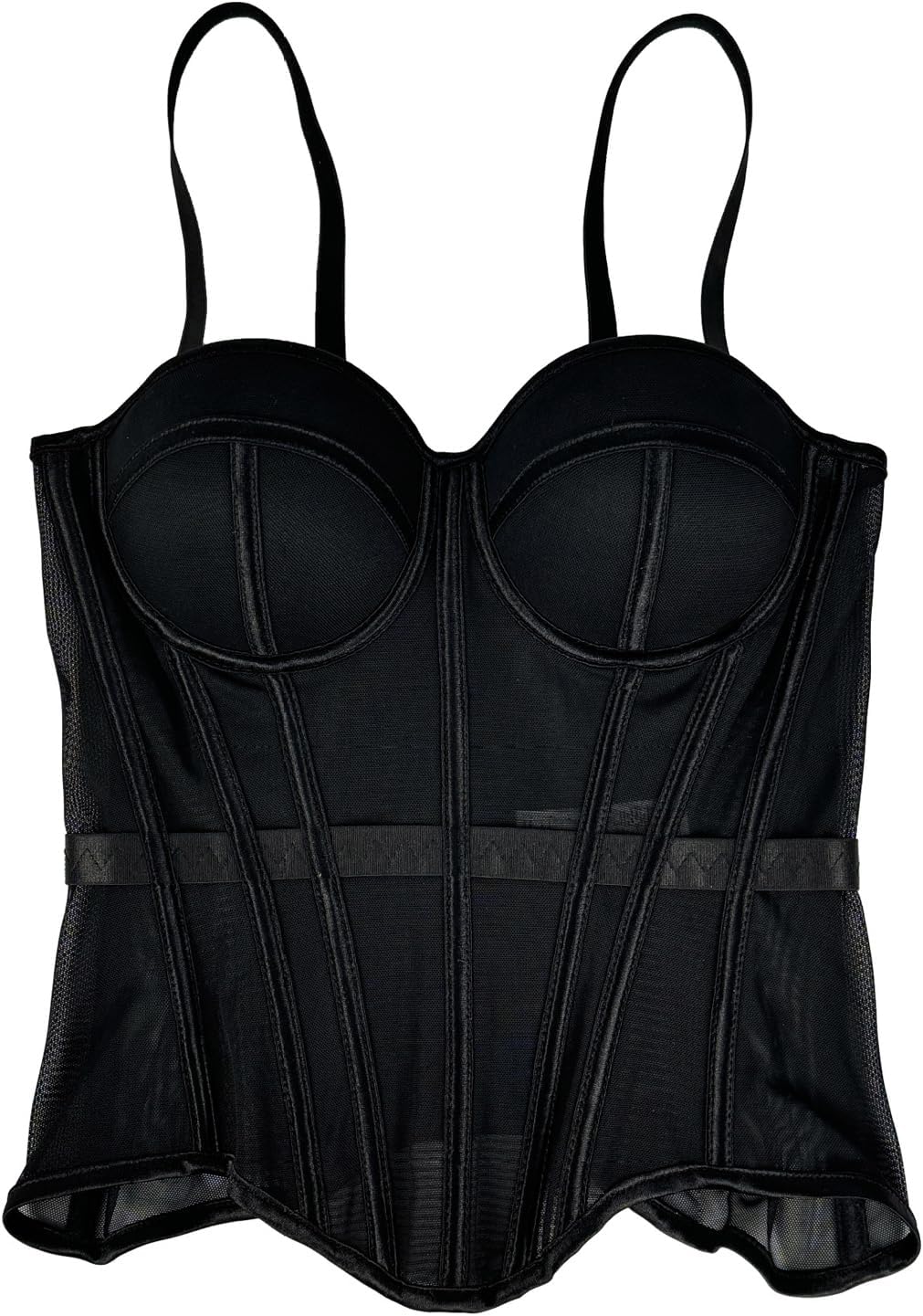 VEENDEO Women's Sequin Bustier Crop Top Mesh Corset Top Push up Rhinestone Diamond Bra Club Party Vest Detachable Straps