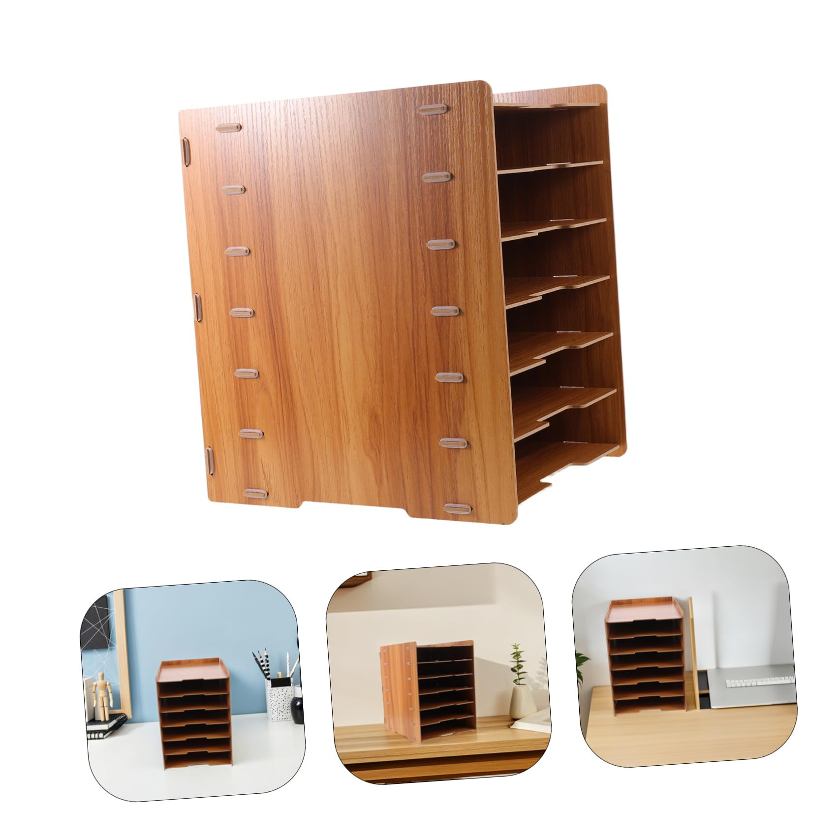 PLAFOPE Organizzatore da Scrivania in Legno con 7 Livelli, Struttura Rinforzata e Design Naturale per Ottimizzare la Visibilità dei Documenti su Tavoli e Scrivanie