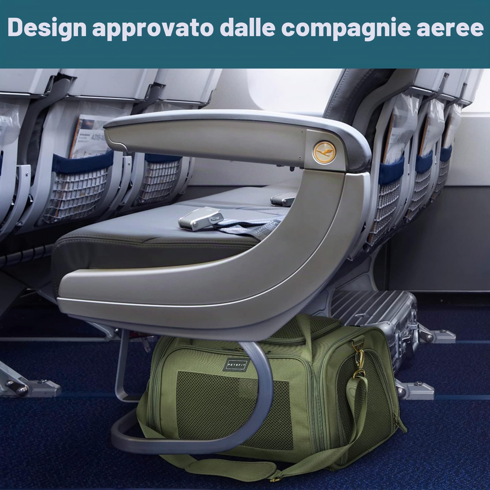 Petsfit Trasportino per Gatti Grande, Trasportino per Cani Piccolo e Grande con Materassino Morbido Espandibile, Borsa da Trasporto Pieghevole Approvata per Compagnie Aeree con Ventilazione in Tessuto