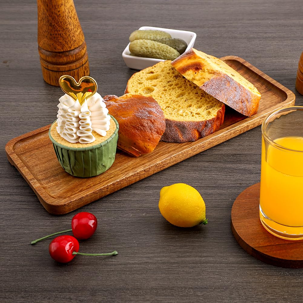 Tablett Holz 30x12 cm 3er Set, Dekotablett aus Akazienholz, Serviertablett Klein Holz Tablett, Holztablett Deko Rechteckig, Deko-Tabletts für Dessert Kosmetik Schmuck Kerzen