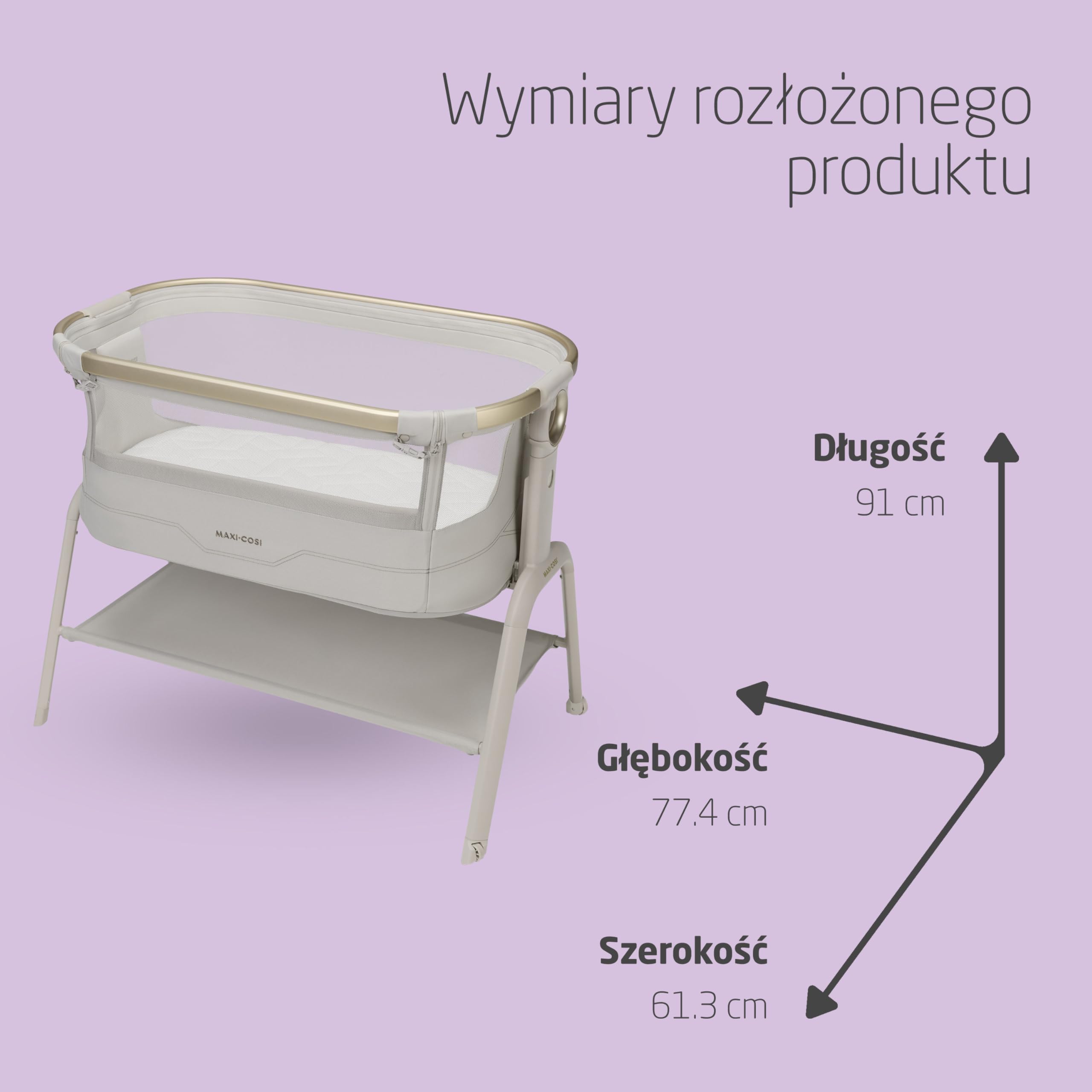 Maxi Cosi Iora² Dostawka do Łóżka, 0–6 Miesięcy (9 kg), Składane Lekkie Łóżeczko Dostawne, Materac CloudCore o Grubości 5 cm, 5 Wysokości, 2 Kółka, Łatwe Przesuwanie, Elegance Beige