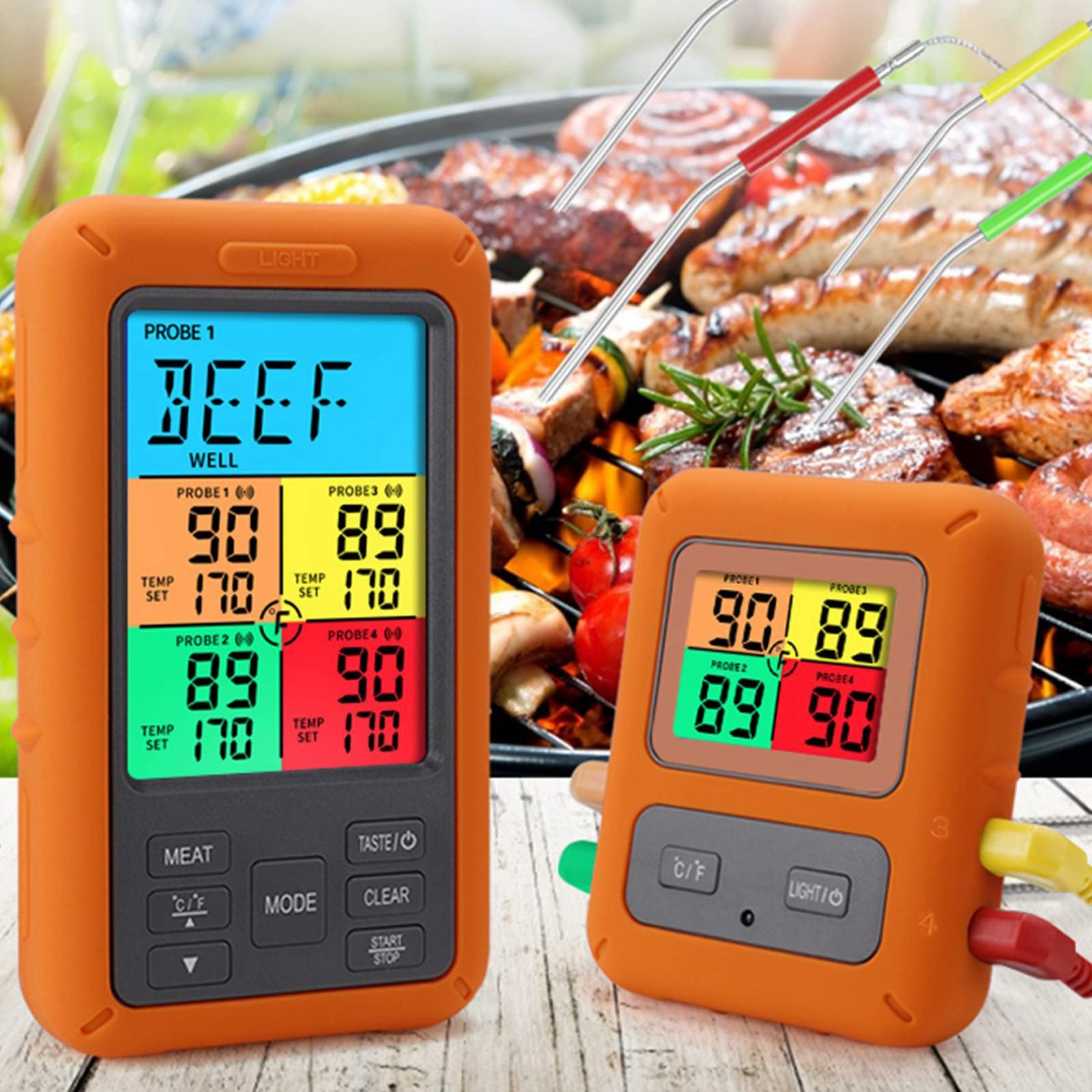 Digital Meat Thermometer, Wireless Remote Control Thermometer, 4 Probes Wireless Food Thermometer for Cooking, Smoking, BB...