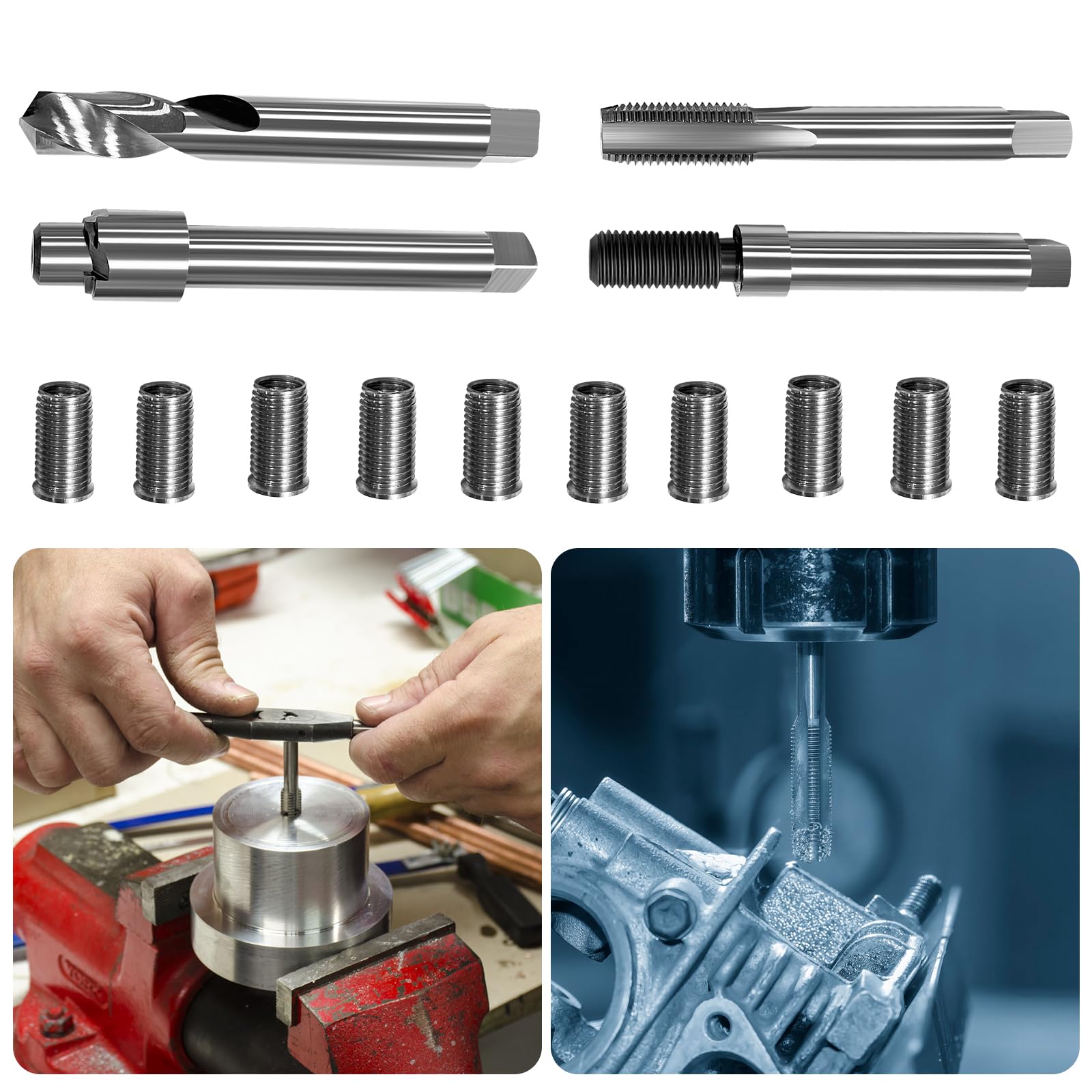 Kit de reparación de rosca métrica M12 x 1,25, 10 insertos de acero inoxidable de 24,5 mm