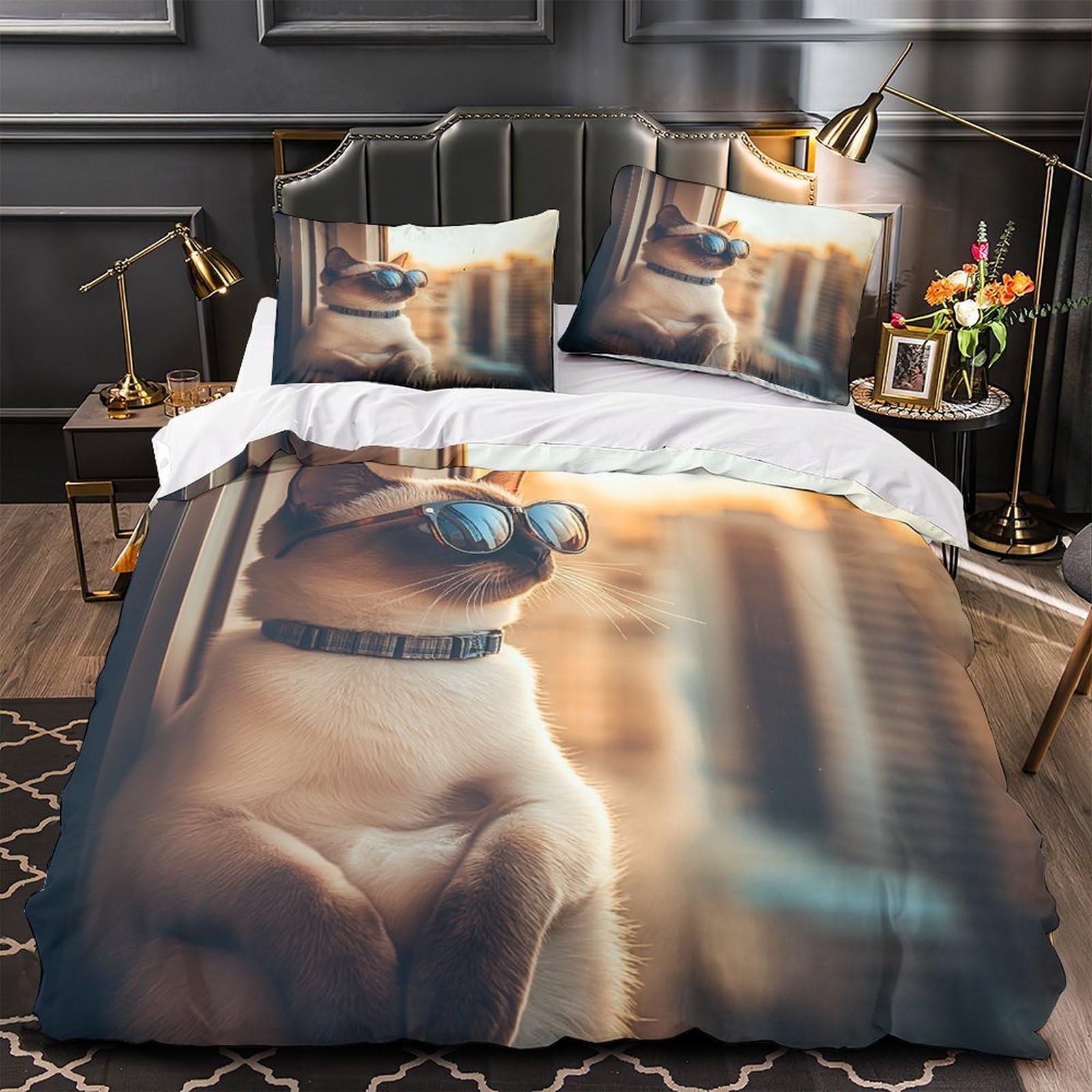 Occhiali da sole da gatto fantastici Impressione 3D 3 pz coperteletto fodera per edredone microfibra ipoallergenica antiacari per bambini adolescenti ragazze Super king（260x220cm）