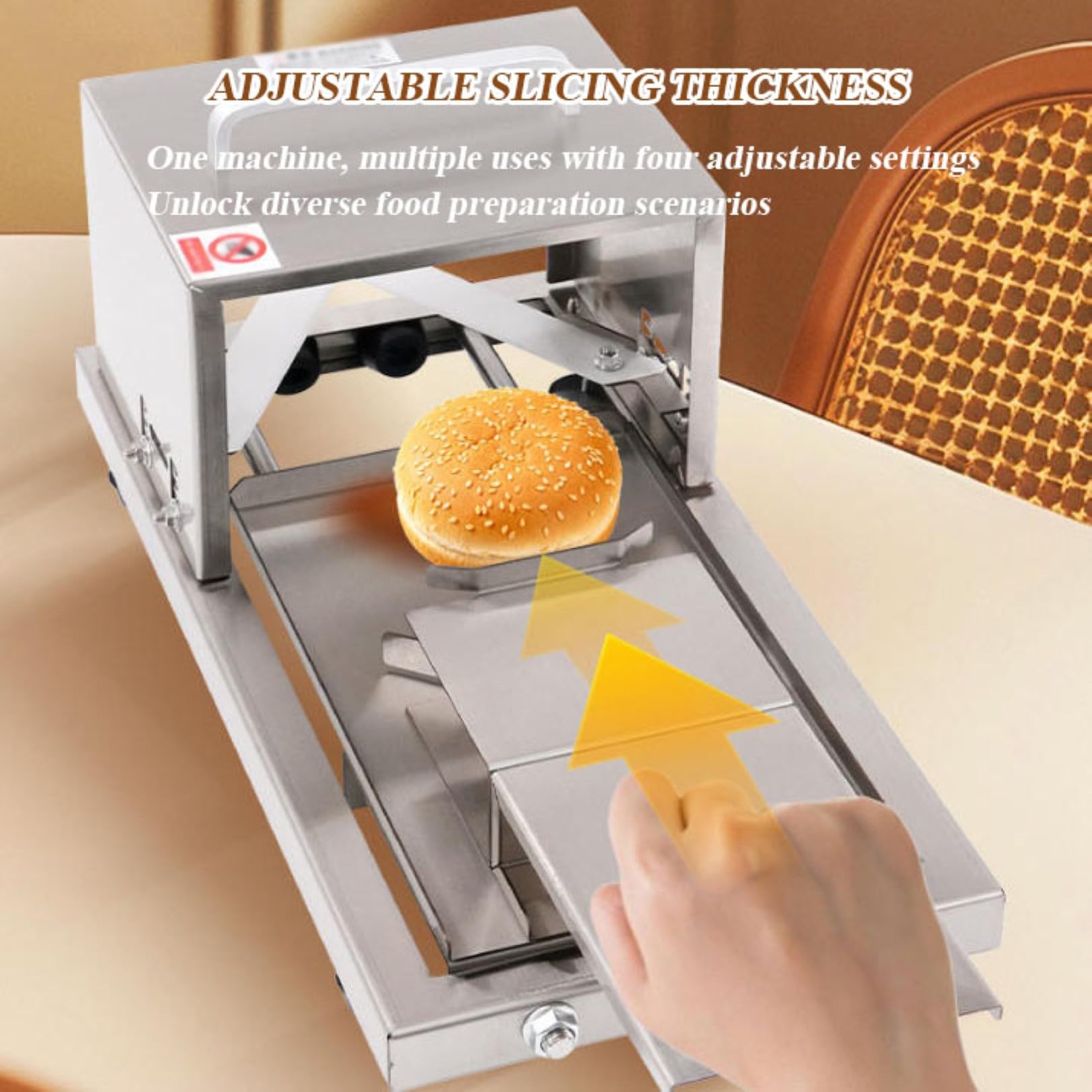 Cortador de pan comercial, grosor ajustable, corte de acero inoxidable para hamburguesas, pasteles, bagels