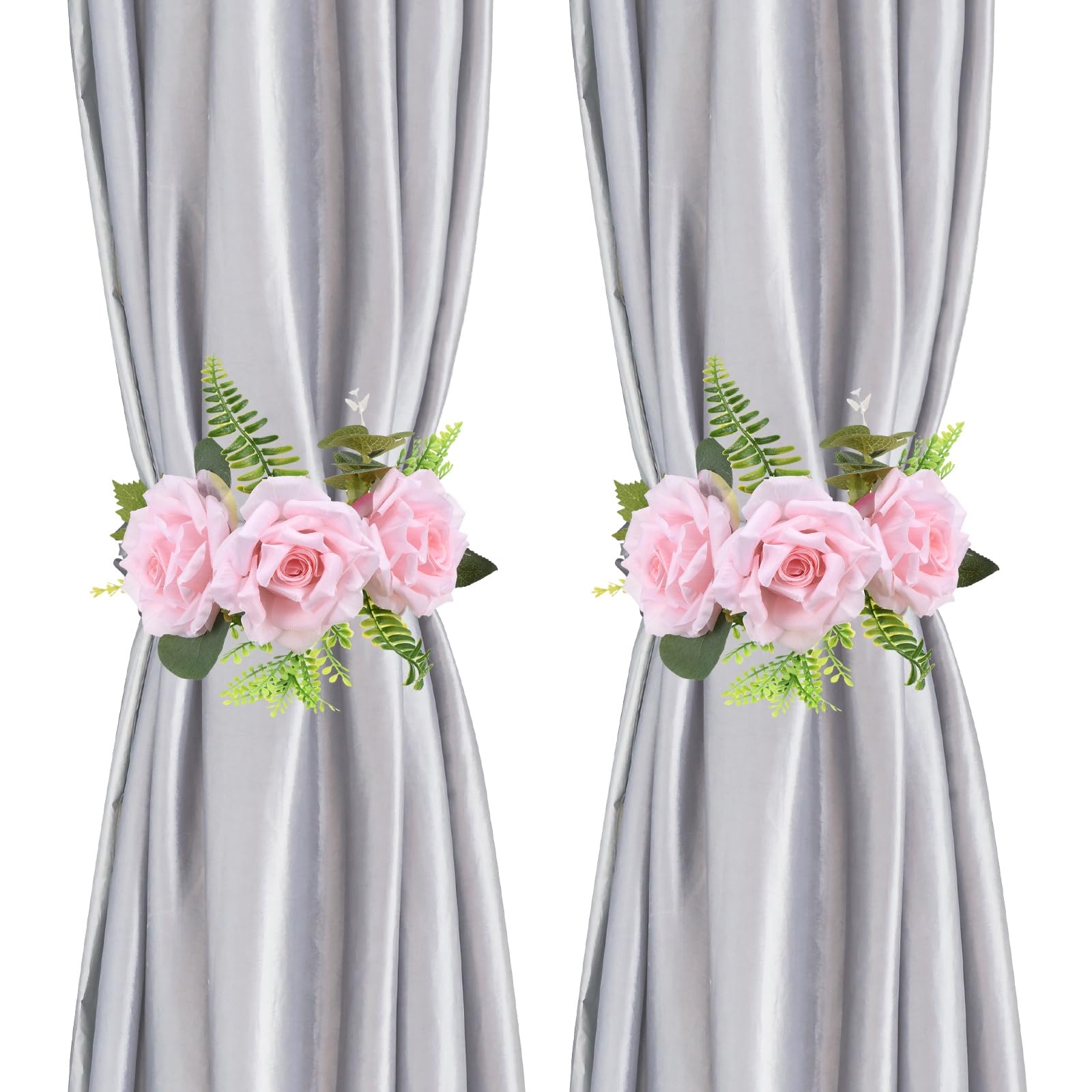Sujetadores magnéticos de cortinas rosas artificiales decorativas sin taladro champagne