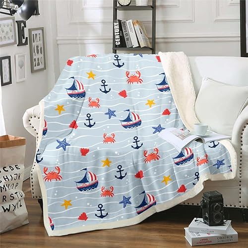 Miniatura 8 de Manta de olas oceánicas para cama, silla, retro, brújula, velero, manta náutica para decoración de dormitorio de niños, manta de vellón marino con