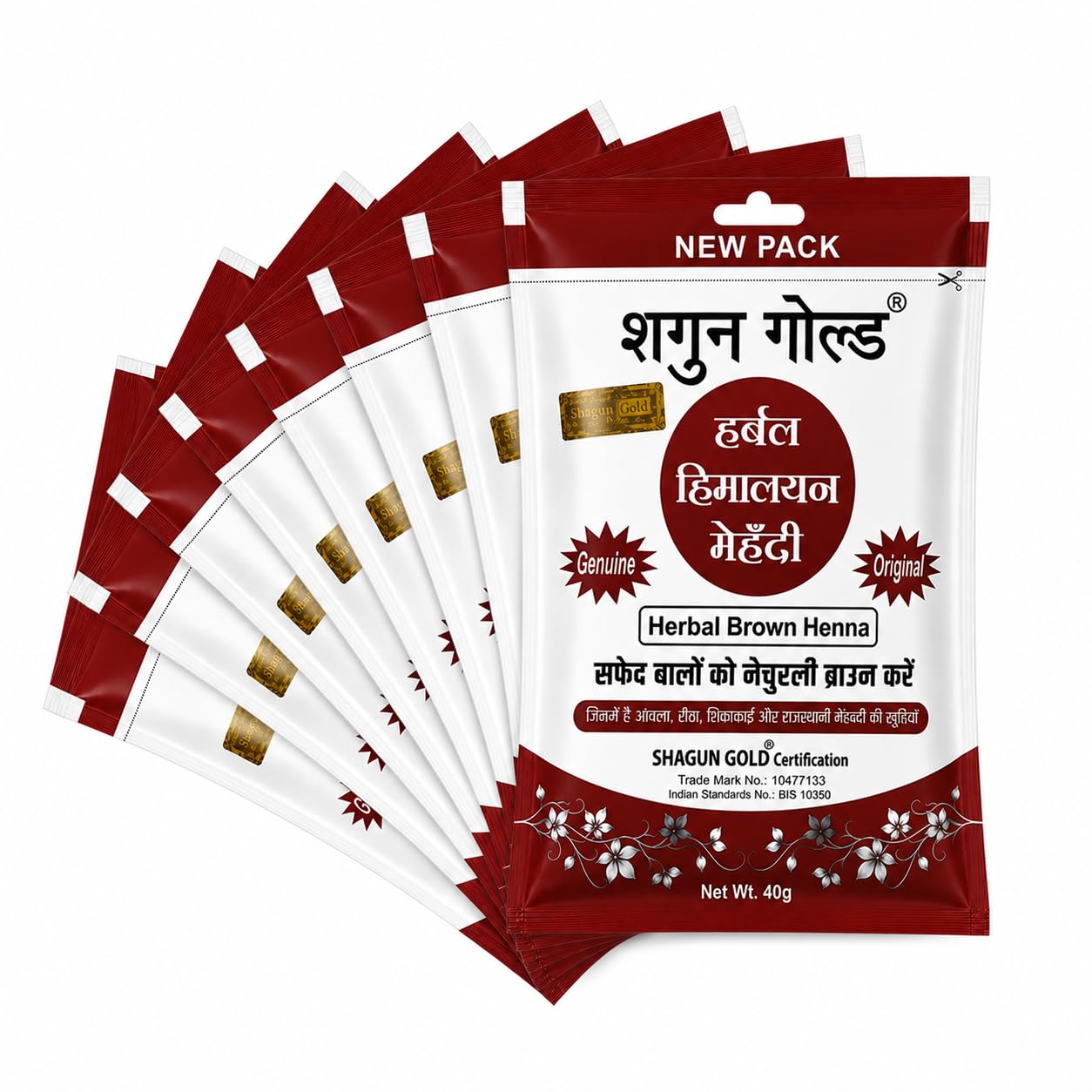Shagun Gold Himalayan Herbal Mehandi Hair Colour || Ayurvedic Herbal Mehndi Powder For Grey Hair Coverage || Natural Brown Hair Dye for Men & Women || Strengthening & Conditioning Formula || Brown (40g - Pack of 8)-image-2