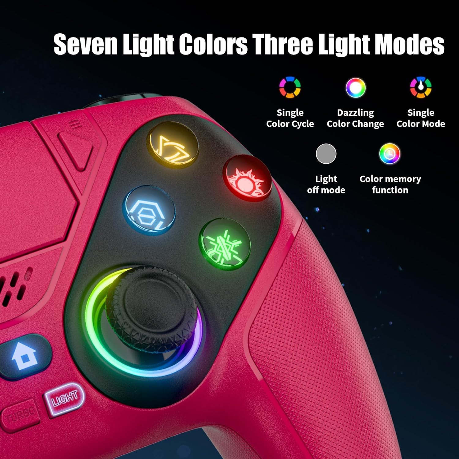 Controlador inalámbrico LED para PS5, compatible con PS5 Pro/Slim/PC, con Multi Touch Pad/Turbo/conector de audio de 3.5 mm/vibración dual